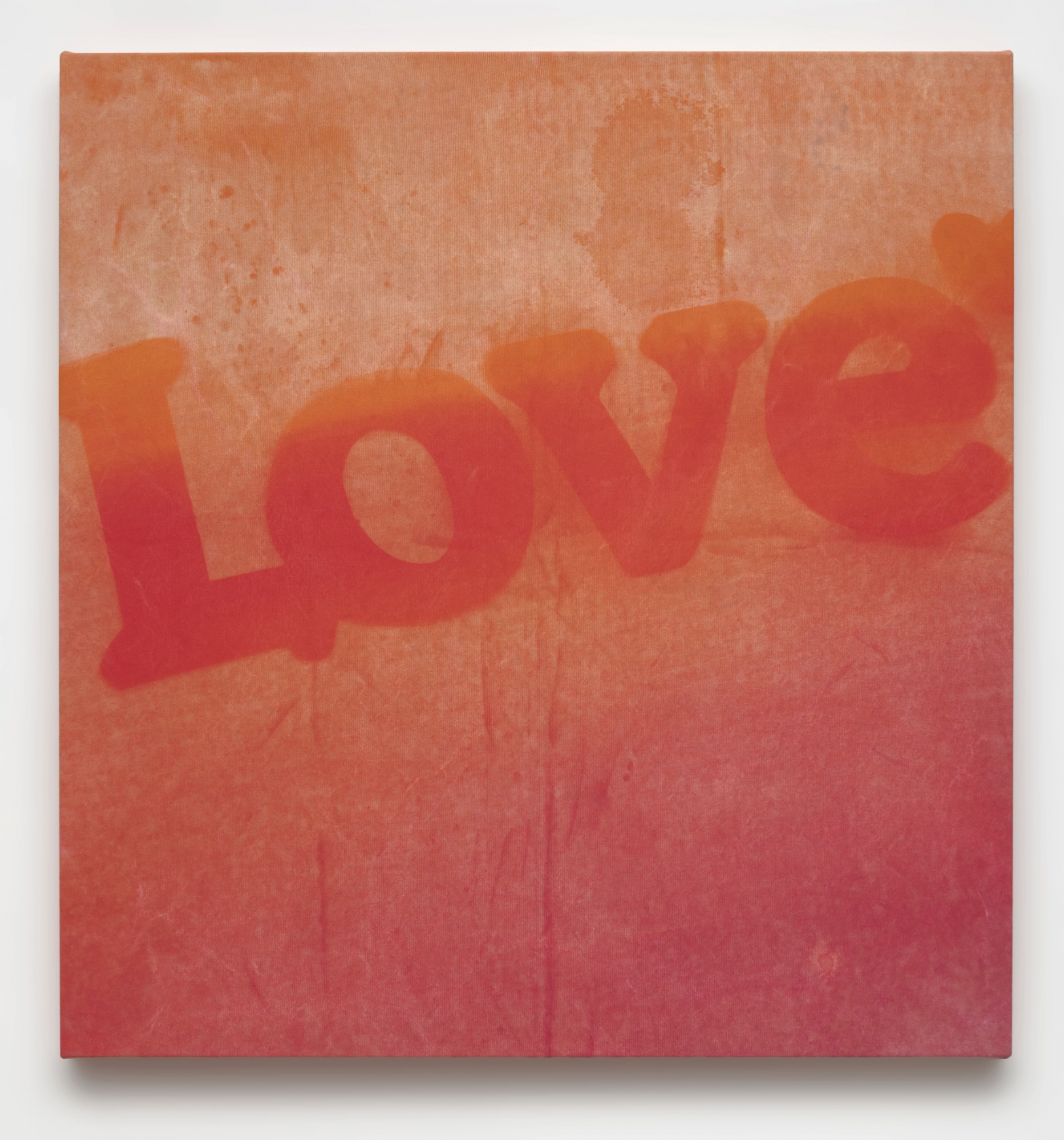 Nicolas Shake Love (orange radiant), 2025 Dye on weathered and laundered canvas 38 x 36 x 2 in 96.5 x 91.4 x 5.1 cm (NSH25.037)