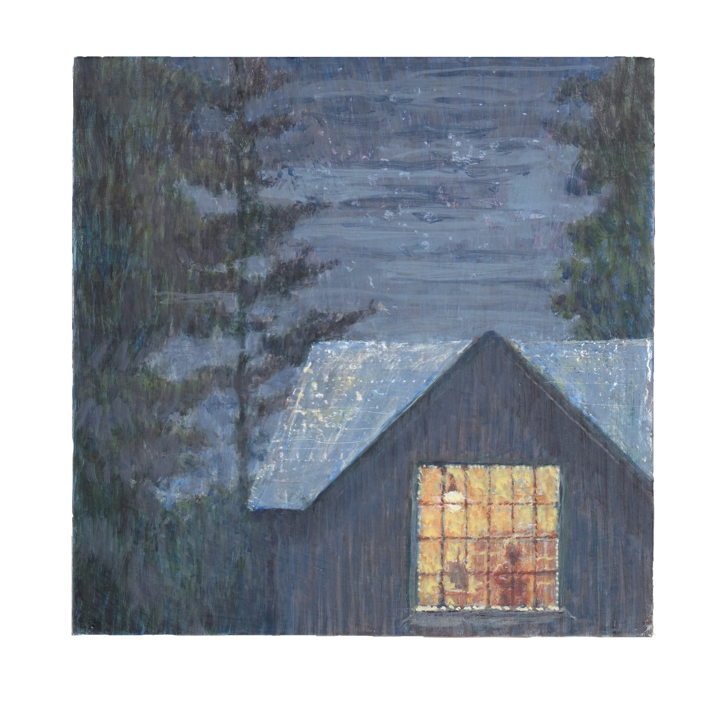 working late in vermont, my first residency, 2025 Egg tempera on panel 8 x 8 in 20.3 x 20.3 cm