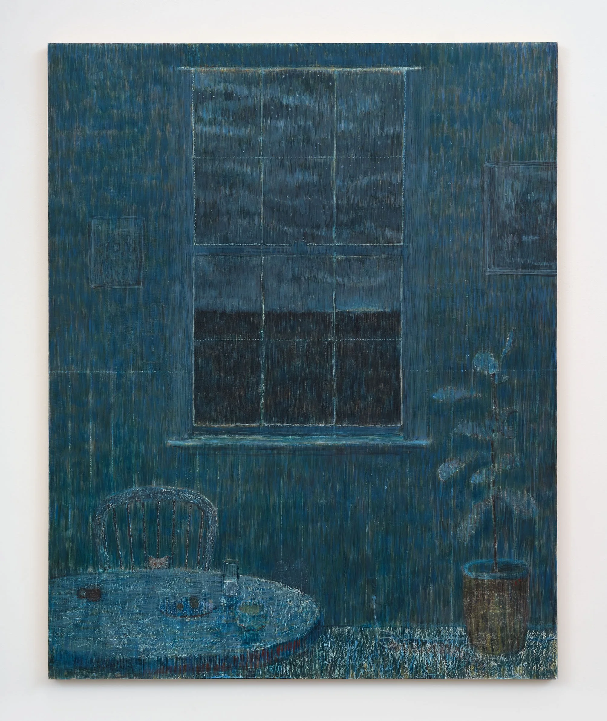   Mason Owens If you leave food out the cat will find it, 2025 egg tempera on panel 60 x 48 in 152.4 x 121.9 cm