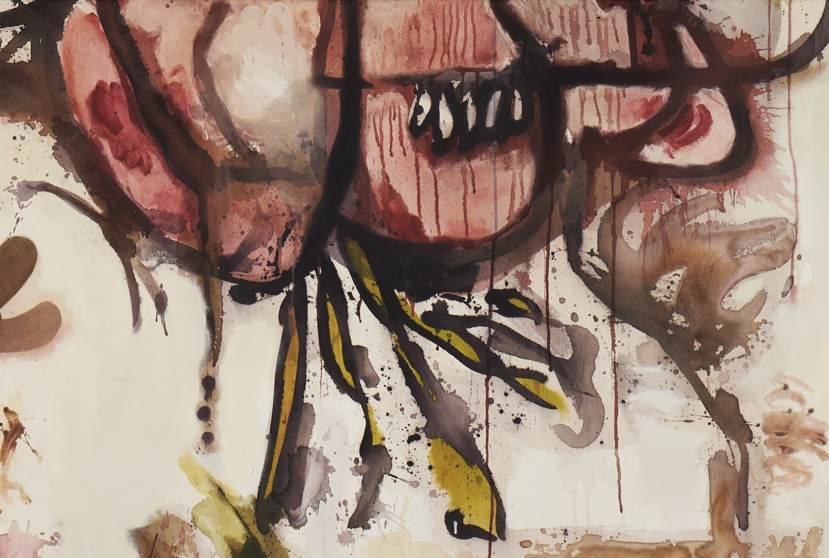 Detail view Michael Bauer Green Valley and Uncle, 2020 Oil, crayon, pastel, and acrylic on canvas 67 x 86 in 170.2 x 218.4 cm (MBA20.012)