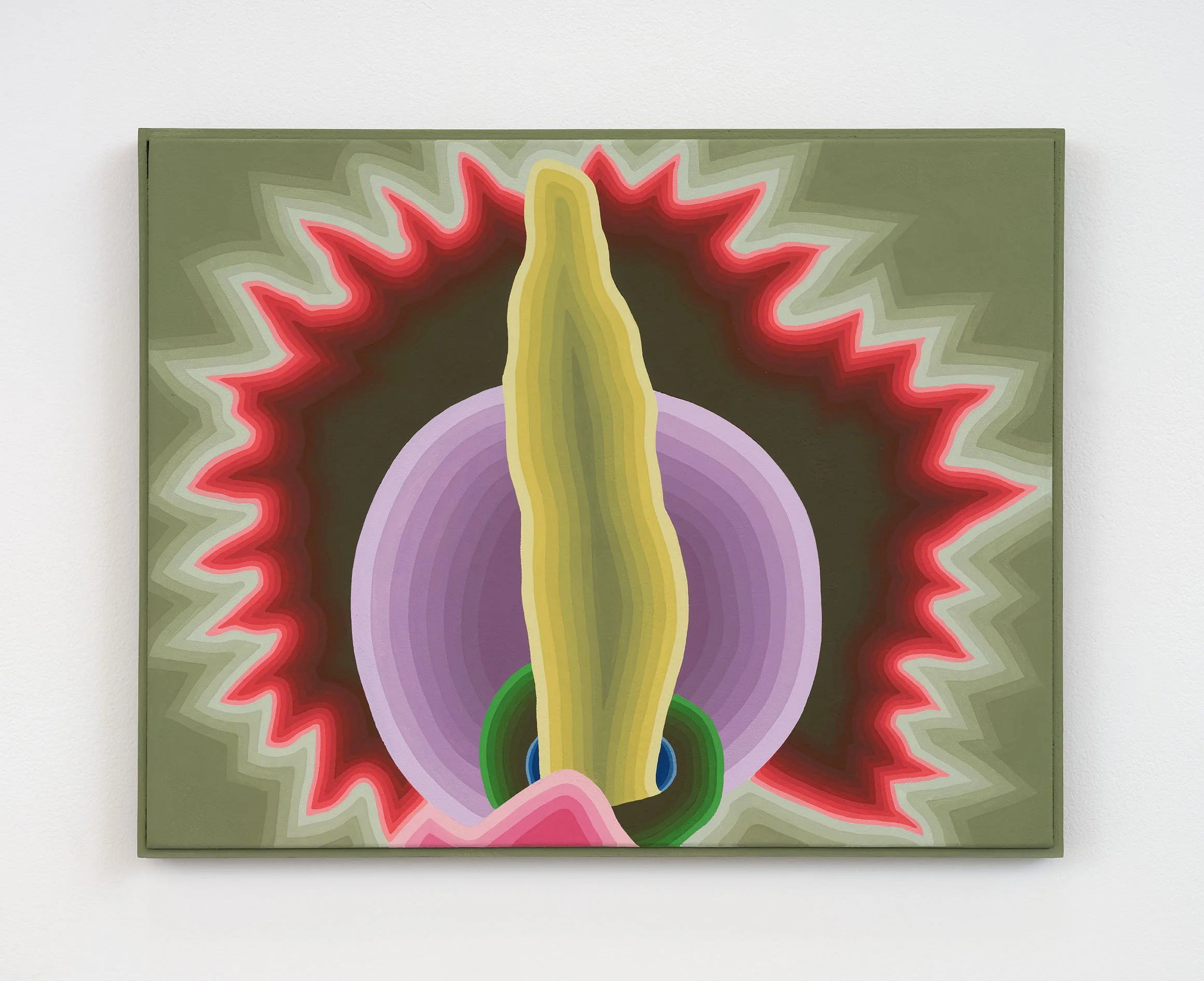 Annie Pendergrast
 Rapture , 2025
Flashe on found canvas with artist frame
14 x 18 in
35.6 x 45.7 cm
(APE25.018)