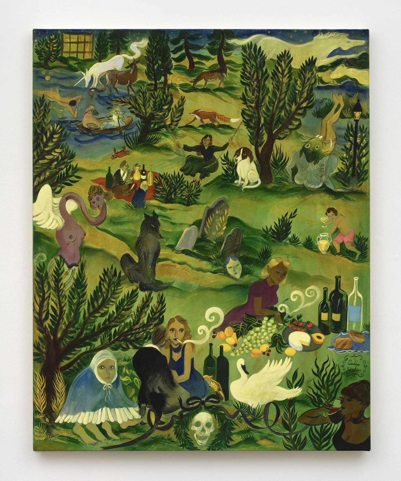 Andie Dinkin Picnic in Cemetery, 2026 Acrylic, gouache, ink, and charcoal on canvas 50 x 40 in 127 x 101.6 cm (AND26.002 )