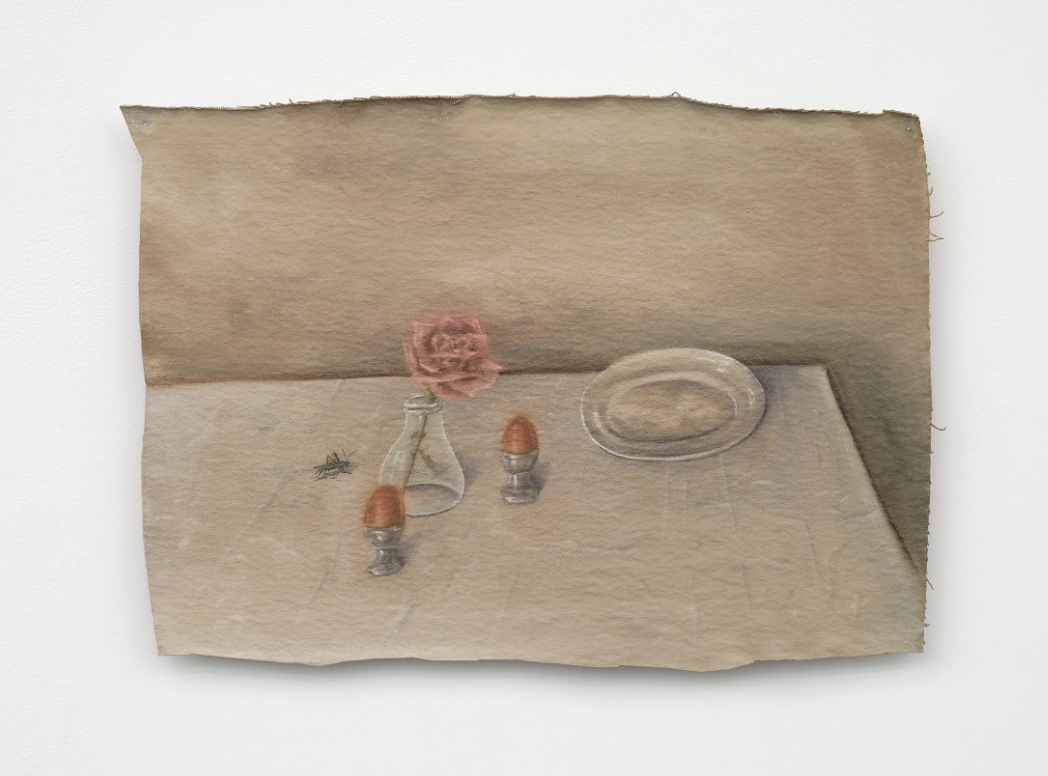 Cricket, 2026 Oil on raw canvas mounted on panel 14 x 20 in 35.6 x 50.8 cm