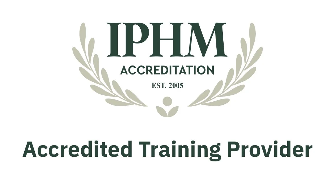 A certification logo from IPHM indicating accreditation as an approved training provider, established in 2005, featuring a laurel wreath design.