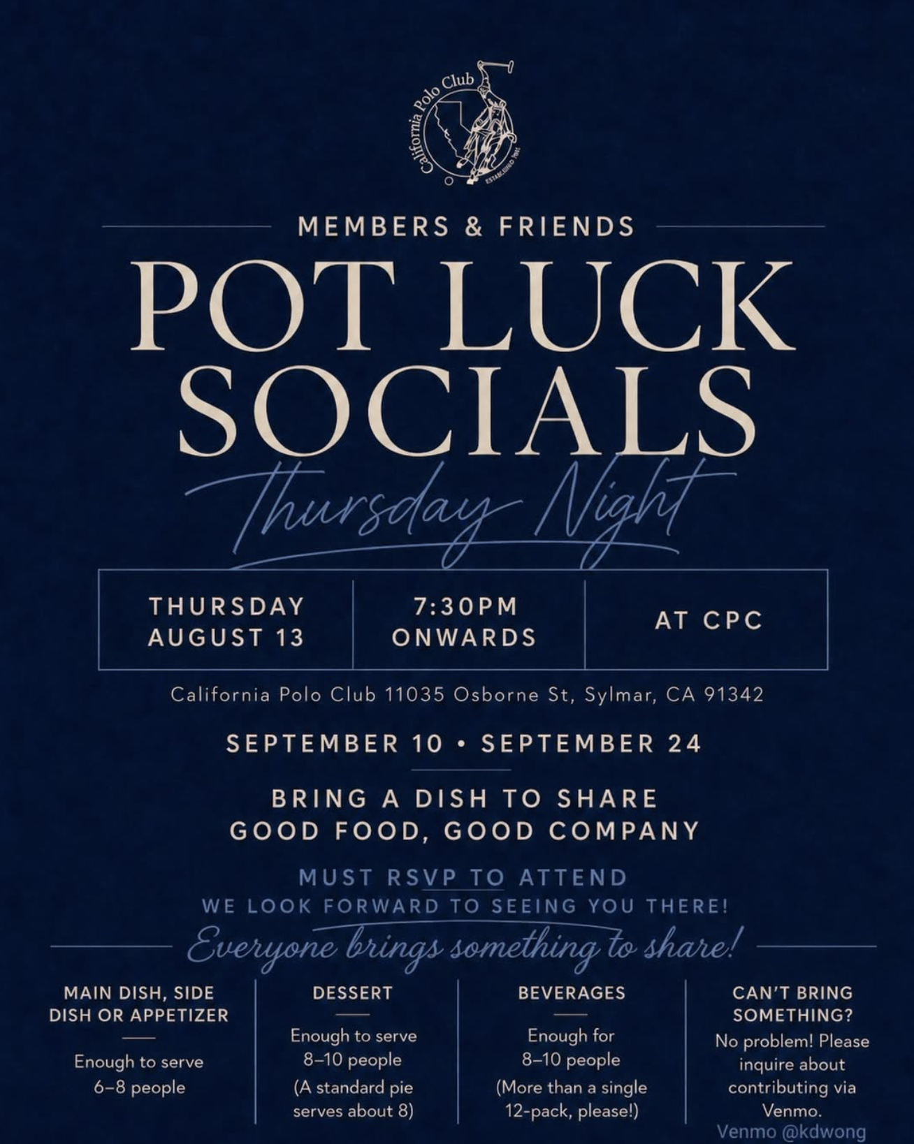 Polo &amp; Potluck Social Nights — September 10th
