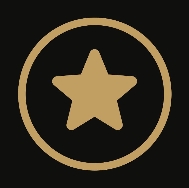 Gold star emblem on a black background.
