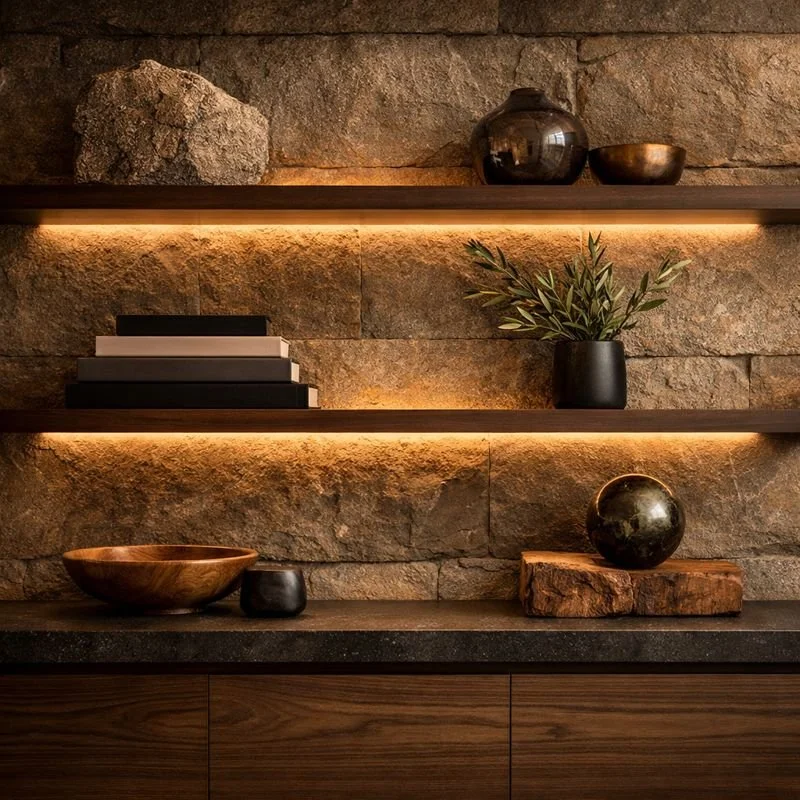 Decorative styling and sensory layering for a refined interior space by Nhance Space