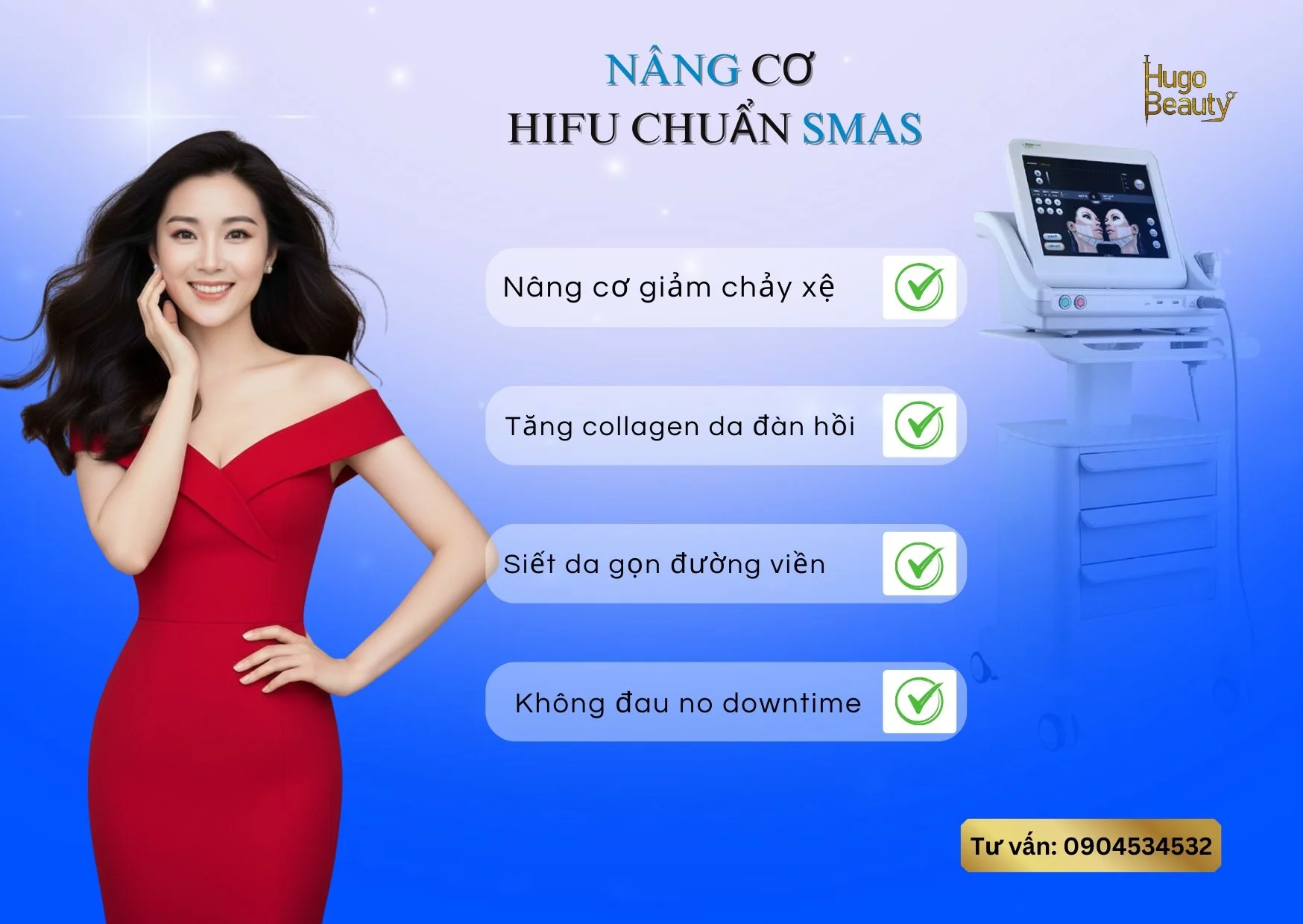 Nâng Cơ HIFU Chuẩn SMAS – Giải Pháp Trẻ Hoá Không Xâm Lấn Tại Hugo Beauty