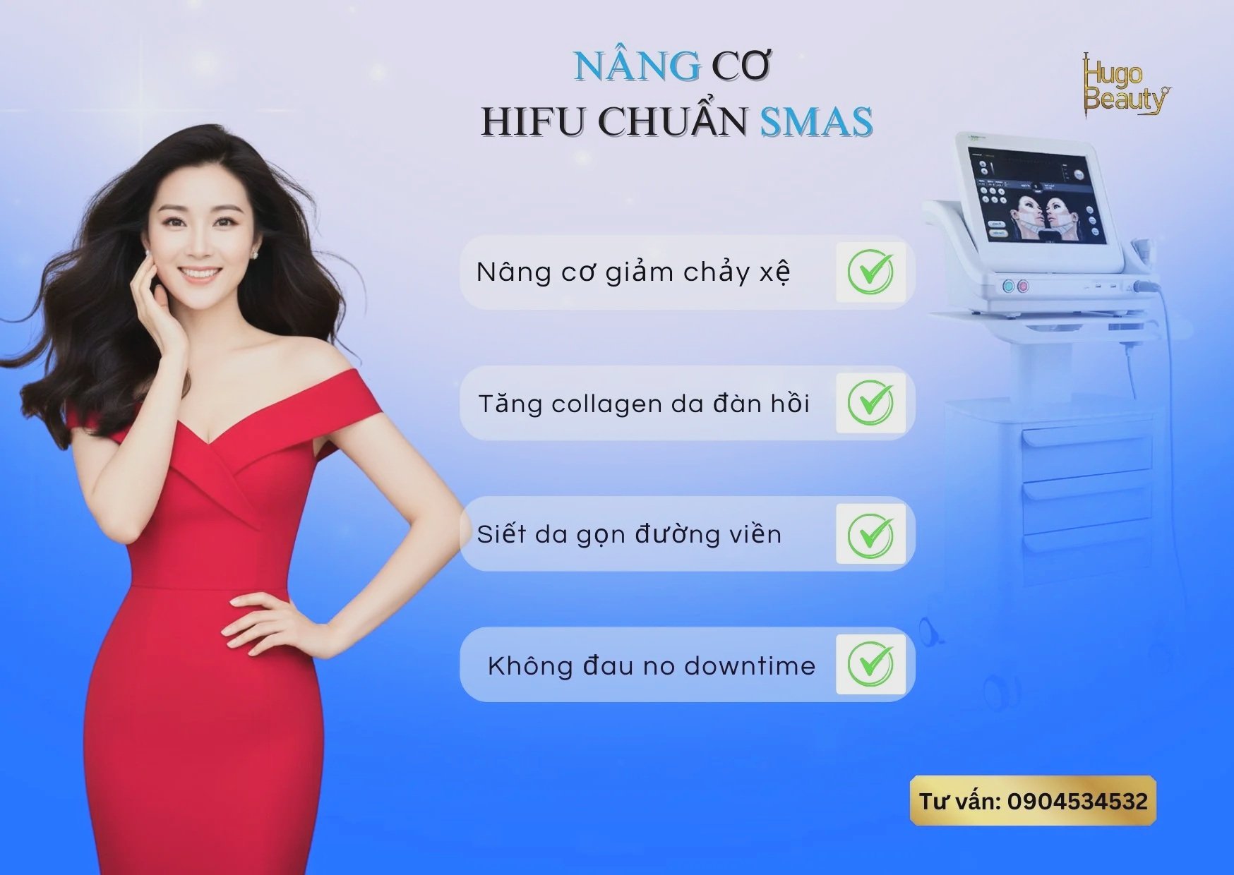 Nâng Cơ HIFU Chuẩn SMAS – Giải Pháp Trẻ Hoá Không Xâm Lấn Tại Hugo Beauty