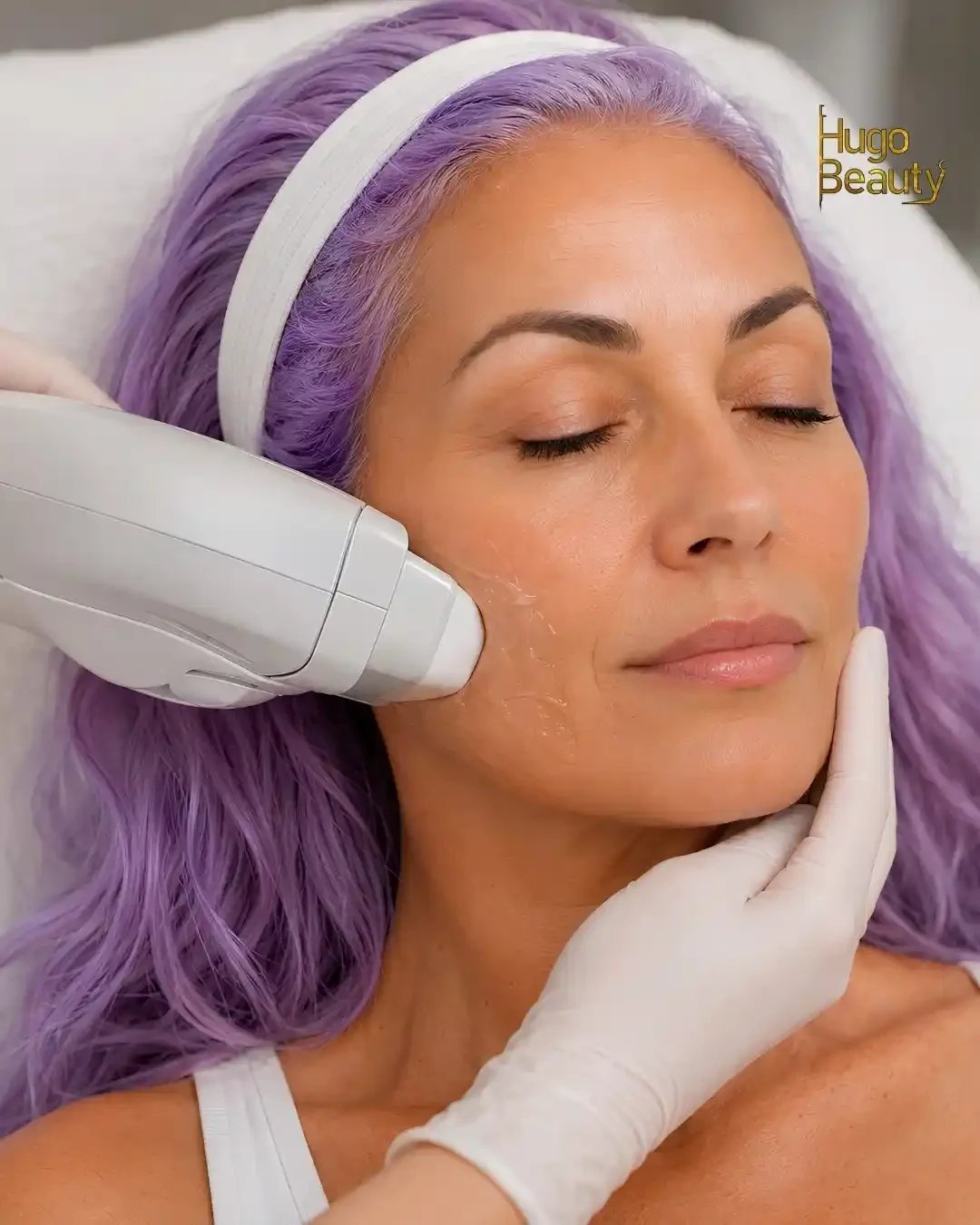 Chuyên viên Hugo Beauty đặt đầu tip Ultraformer MPT áp phẳng khi nâng cơ HIFU tại TP.HCM