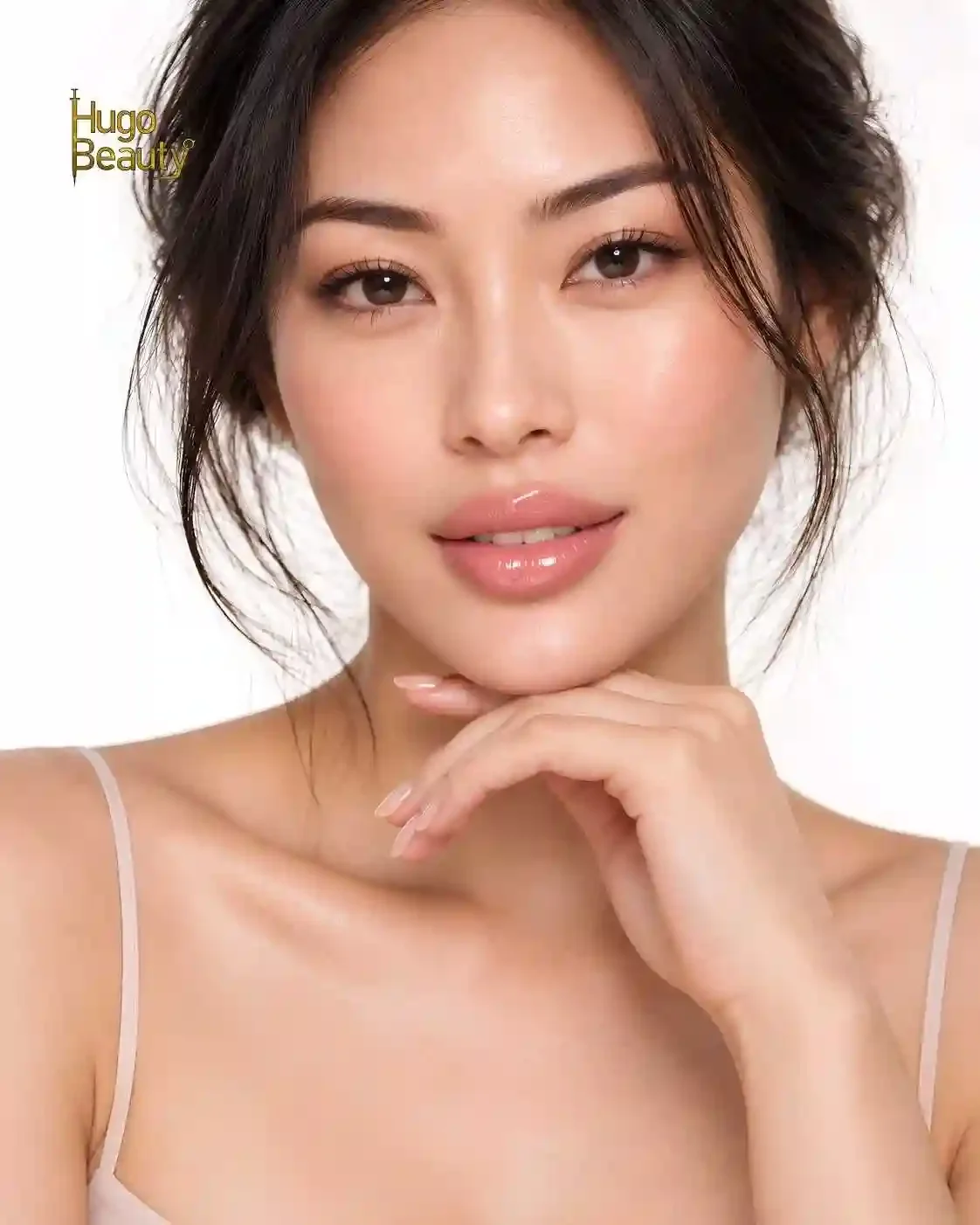 Close-up of soft pink nude lips with subtle lip definition after natural lip shaping at Hugo Beauty Ho Chi Minh City