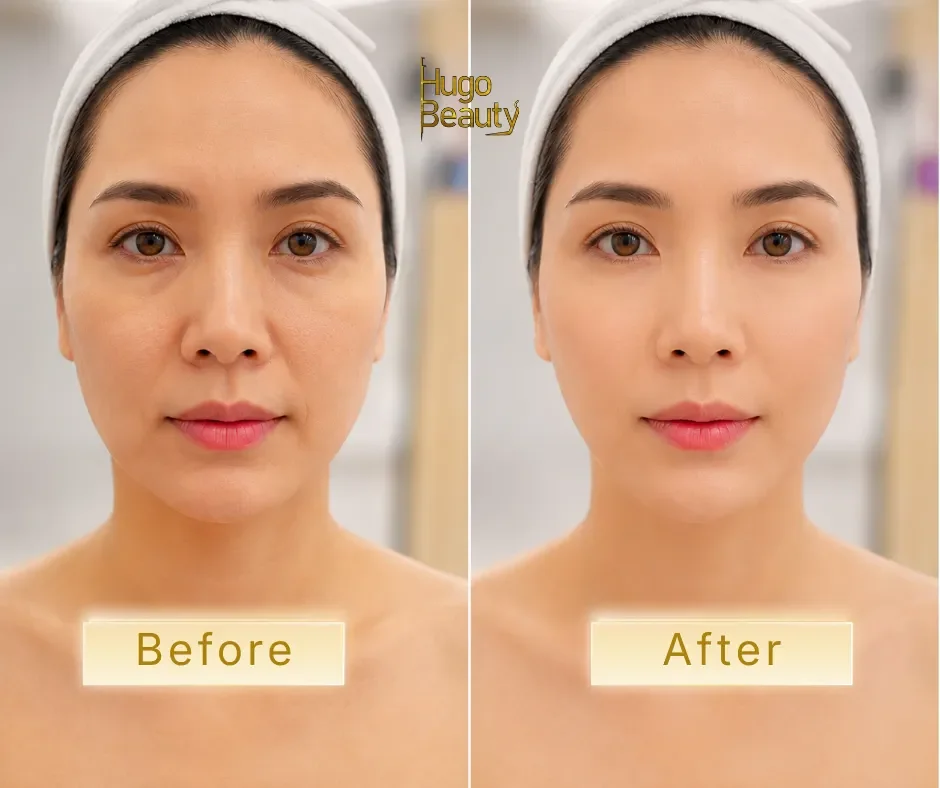 Ảnh so sánh Trước Sau liệu trình nâng cơ trẻ hóa HIFU Ultraformer MPT tại Hugo Beauty Phú Nhuận TPHCM.