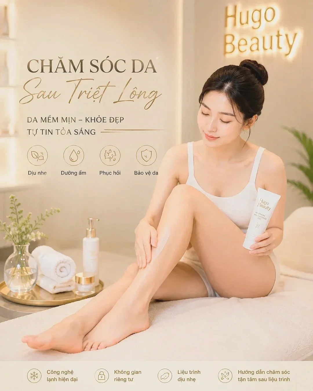 Chăm sóc da sau triệt lông công nghệ lạnh tại Hugo Beauty Phú Nhuận TP.HCM