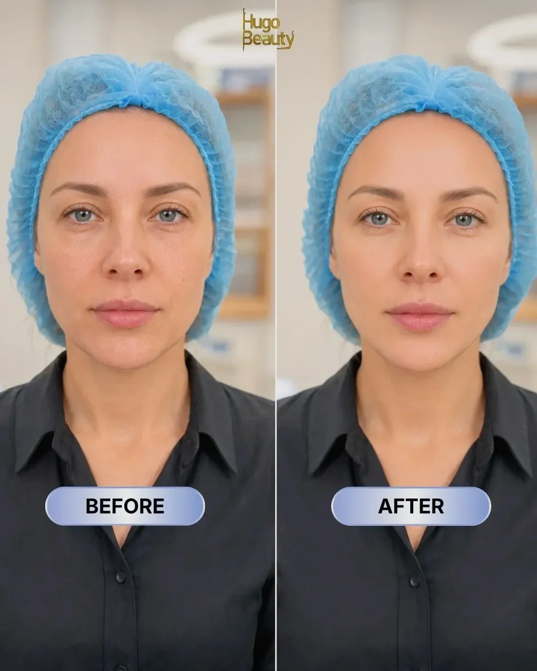 Before and after cheek lifting and facial contouring with HIFU at Hugo Beauty Ho Chi Minh.