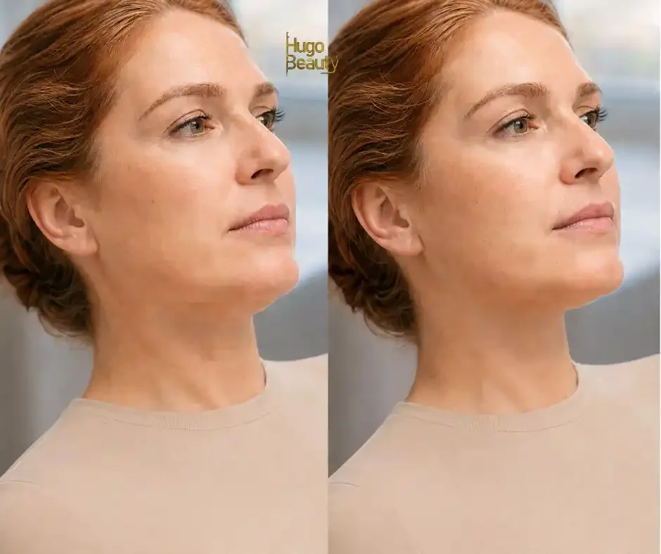 Hiệu quả HIFU giảm nọng cằm và nâng cơ da mặt trước và sau liệu trình tại Hugo Beauty