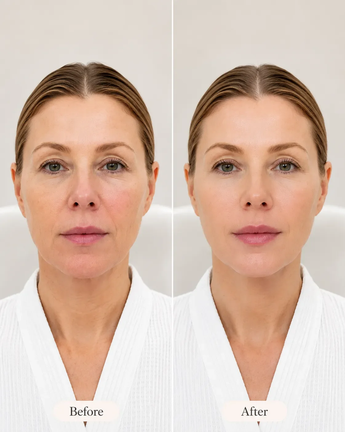 Ultraformer MPT HIFU before and after photos showing lower face lifting and improved jawline definition at Hugo Beauty in Phu Nhuan, Ho Chi Minh City.