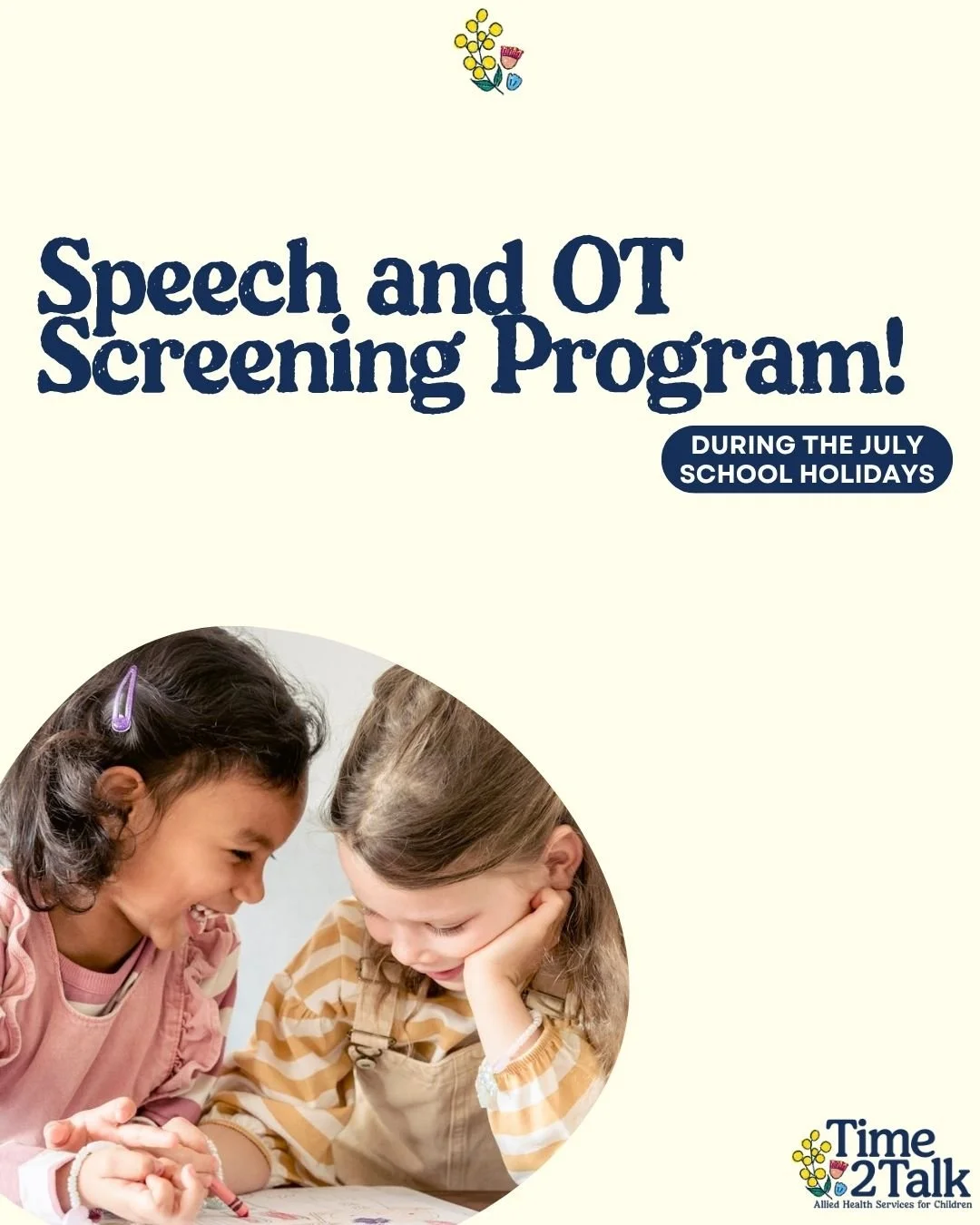 Not sure how your child is tracking?

Our Speech and OT screenings are a simple, play-based way to check in on your child's developement.

Perfect for children in ELC, childcare and kindy, these sessions support:
🗣️ Communication
✋ Confidence
📚 Sch