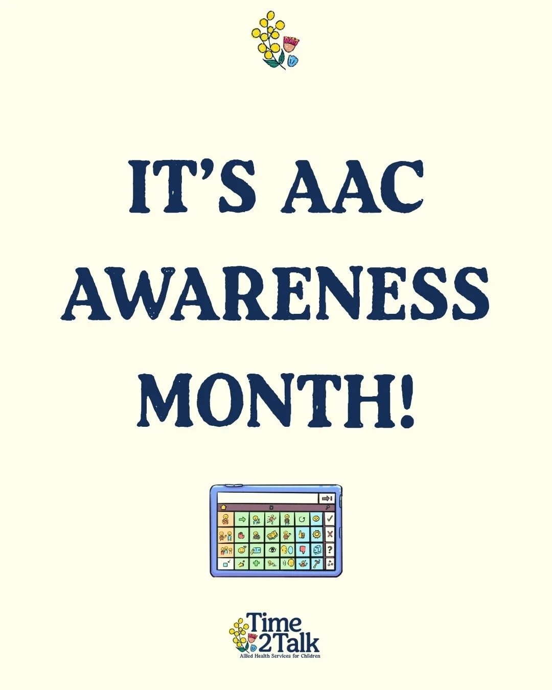 It's October and October is AAC (Augmentative and Alternative Communication) Awarenss Month!

AAC isn't about replacing speech, it's about giving people more ways to express themselves. From gestures, key word signs, and communications boards, to hig