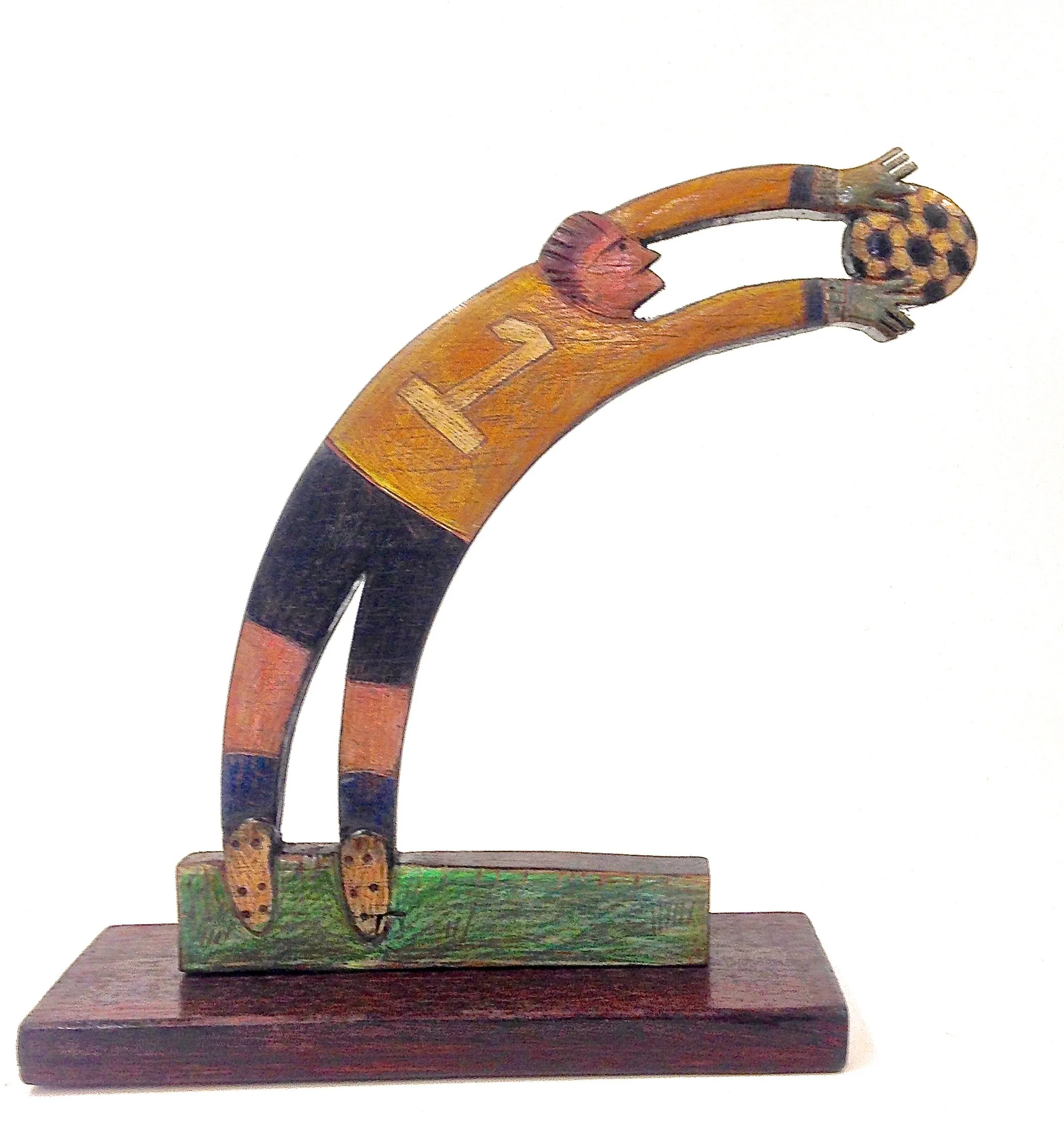 Goalie 2016   wood and mixed media    30cm x 9cm