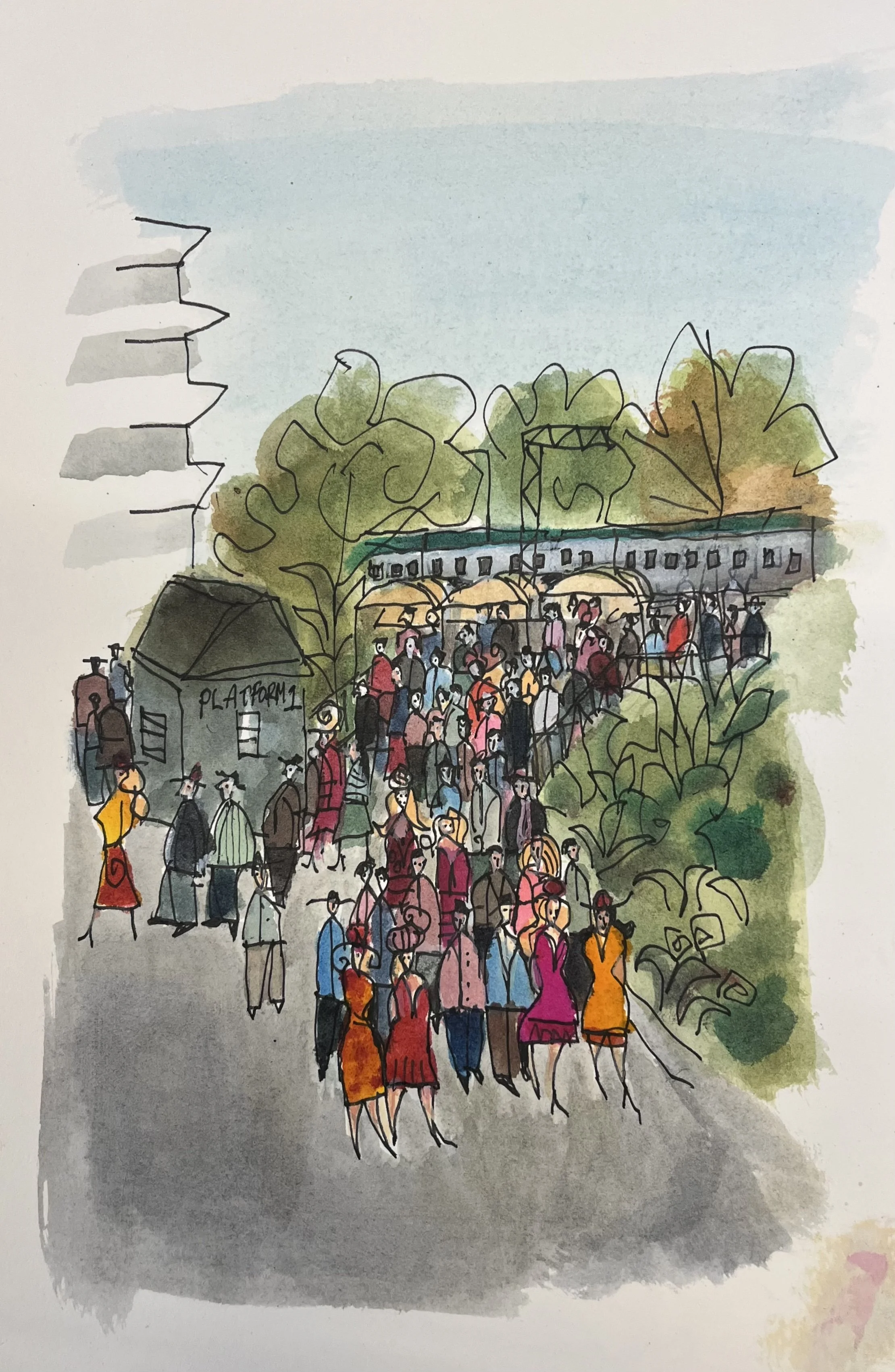 Flemington Station 2026   pen and ink    30cm x 20cm