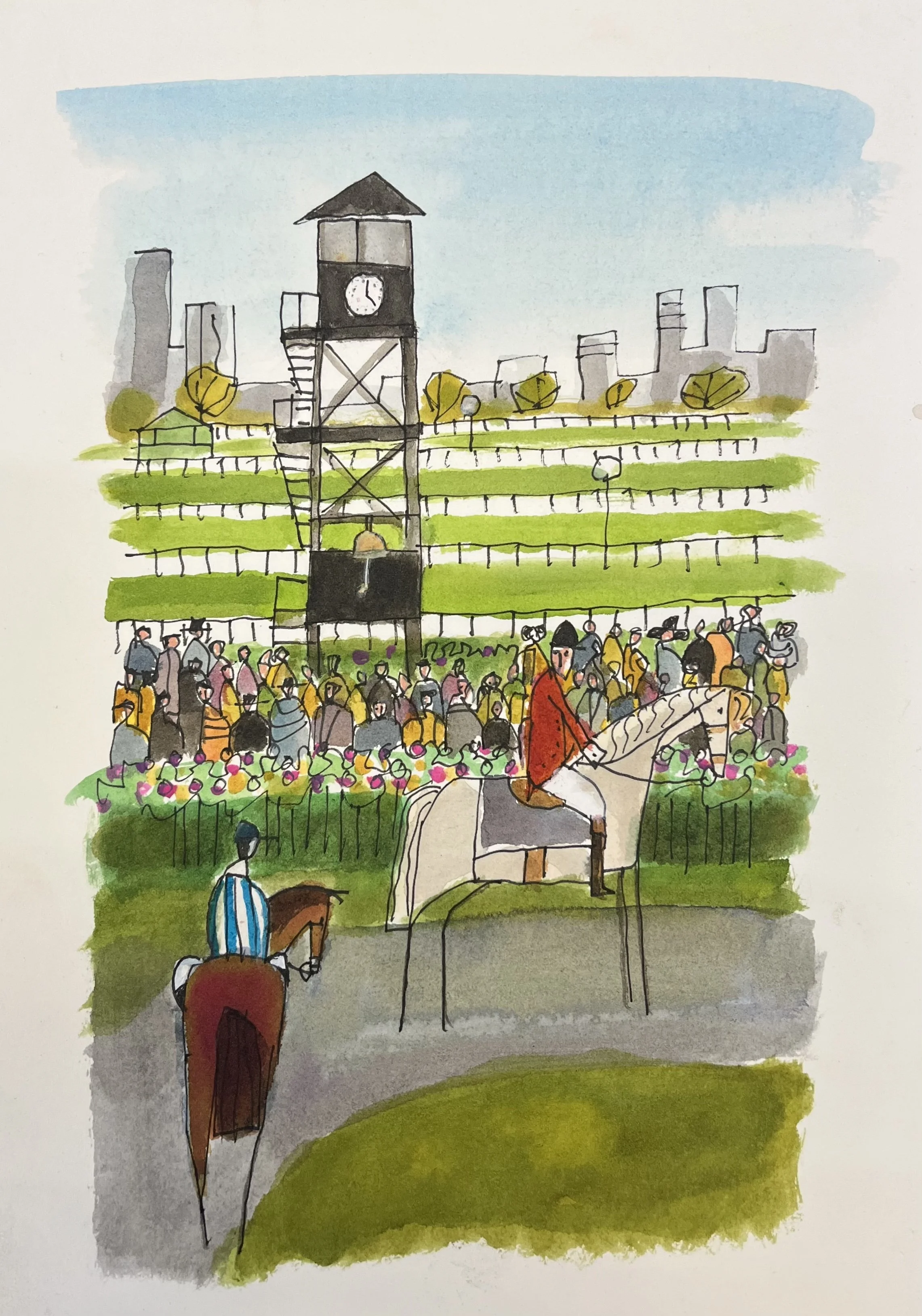 Flemington Clock 2026   pen and ink    30cm x 20cm