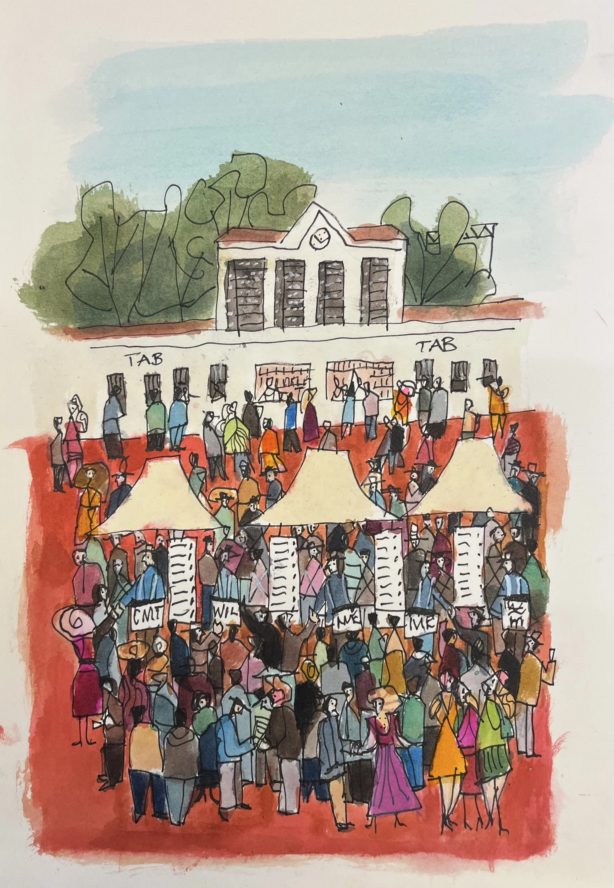 Betting Ring 2026   pen and ink    30cm x 20cm