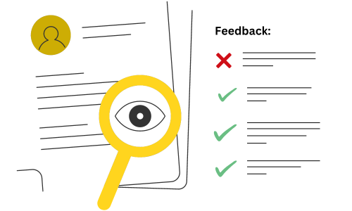 Resume reviews with Never Said and Done include feedback and a marked up job ad.