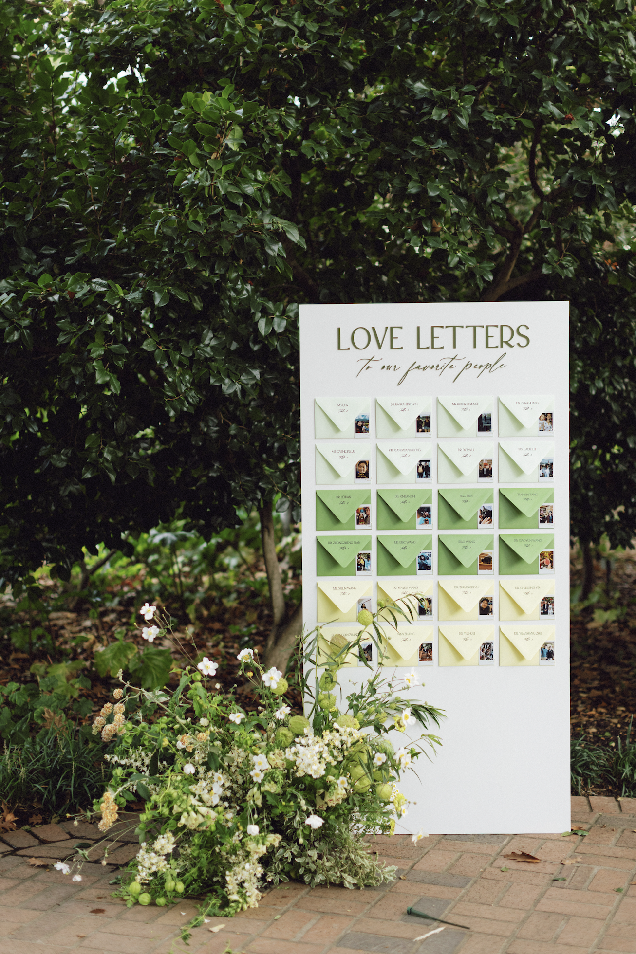 wedding seating chart wall, handwritten love letters to our favorite people