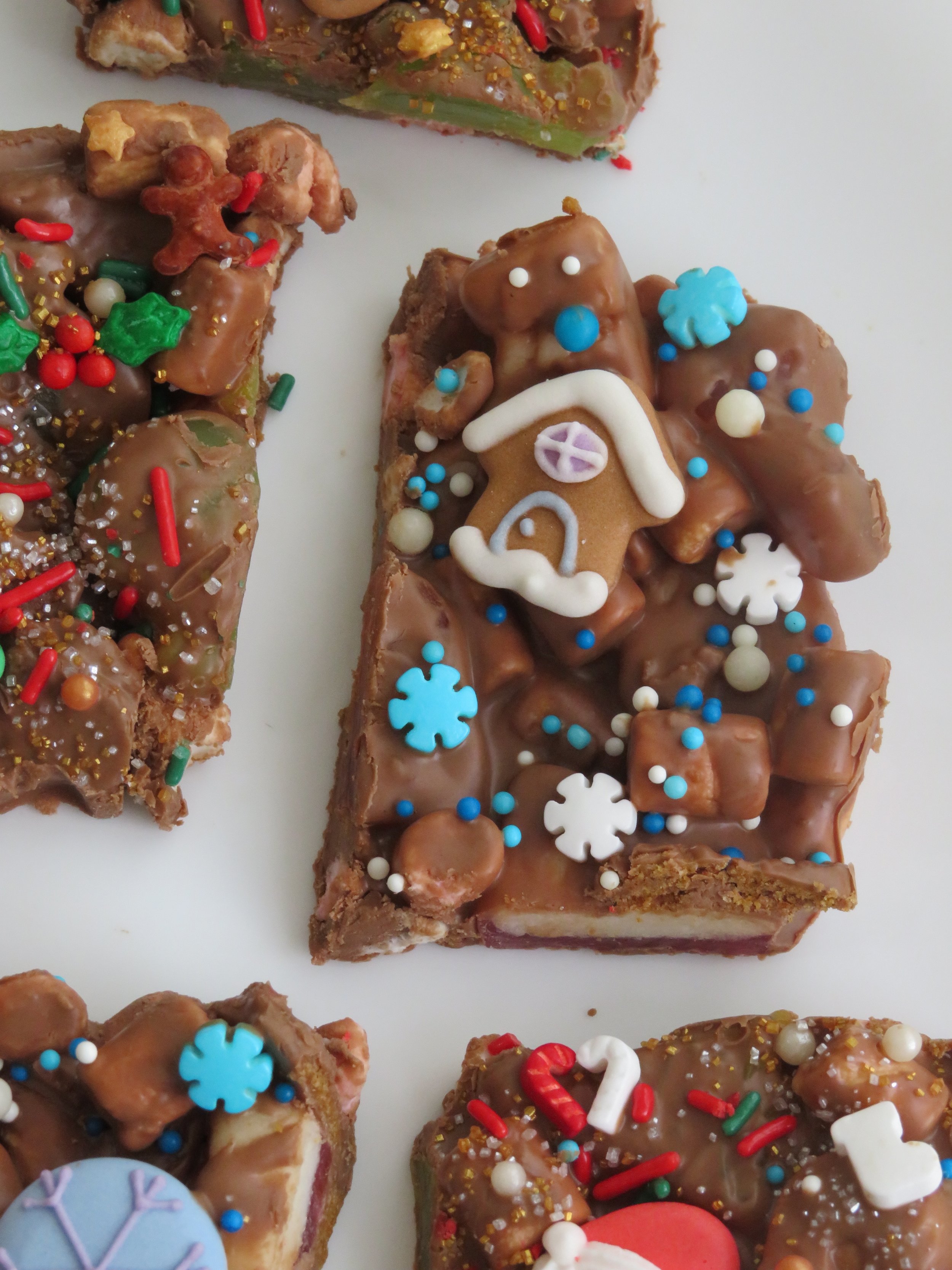 rocky road with gingerbread house icing decoration