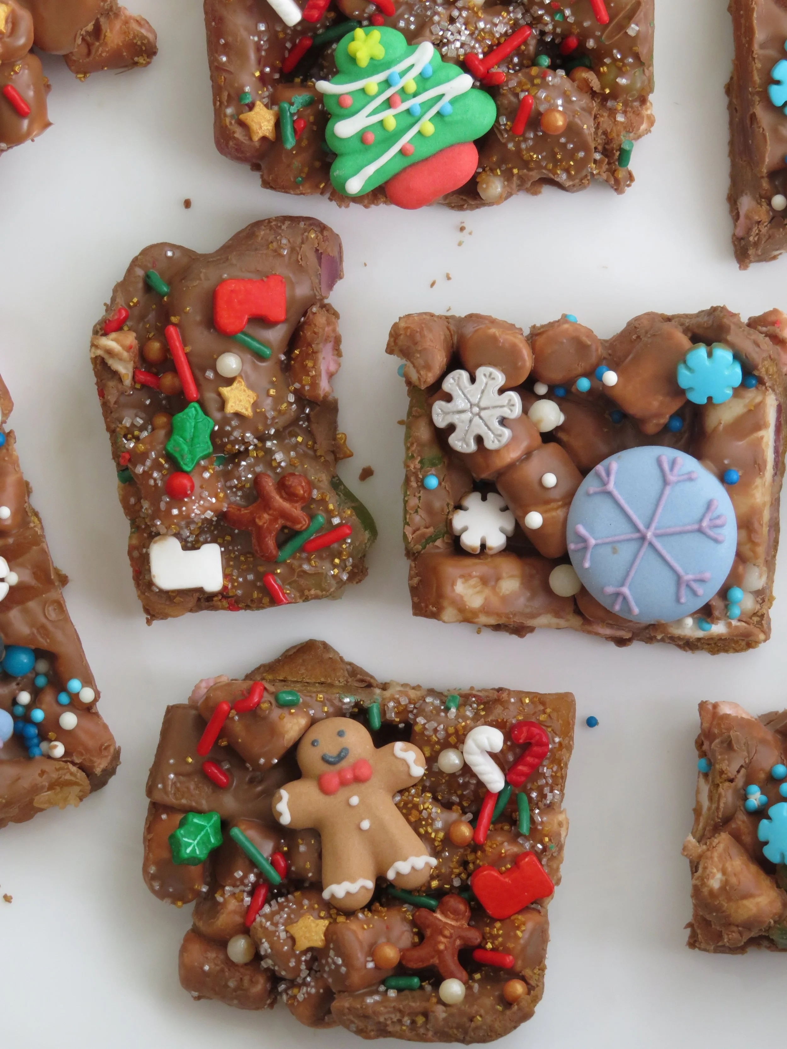 rocky road slice with gingerbread man topping