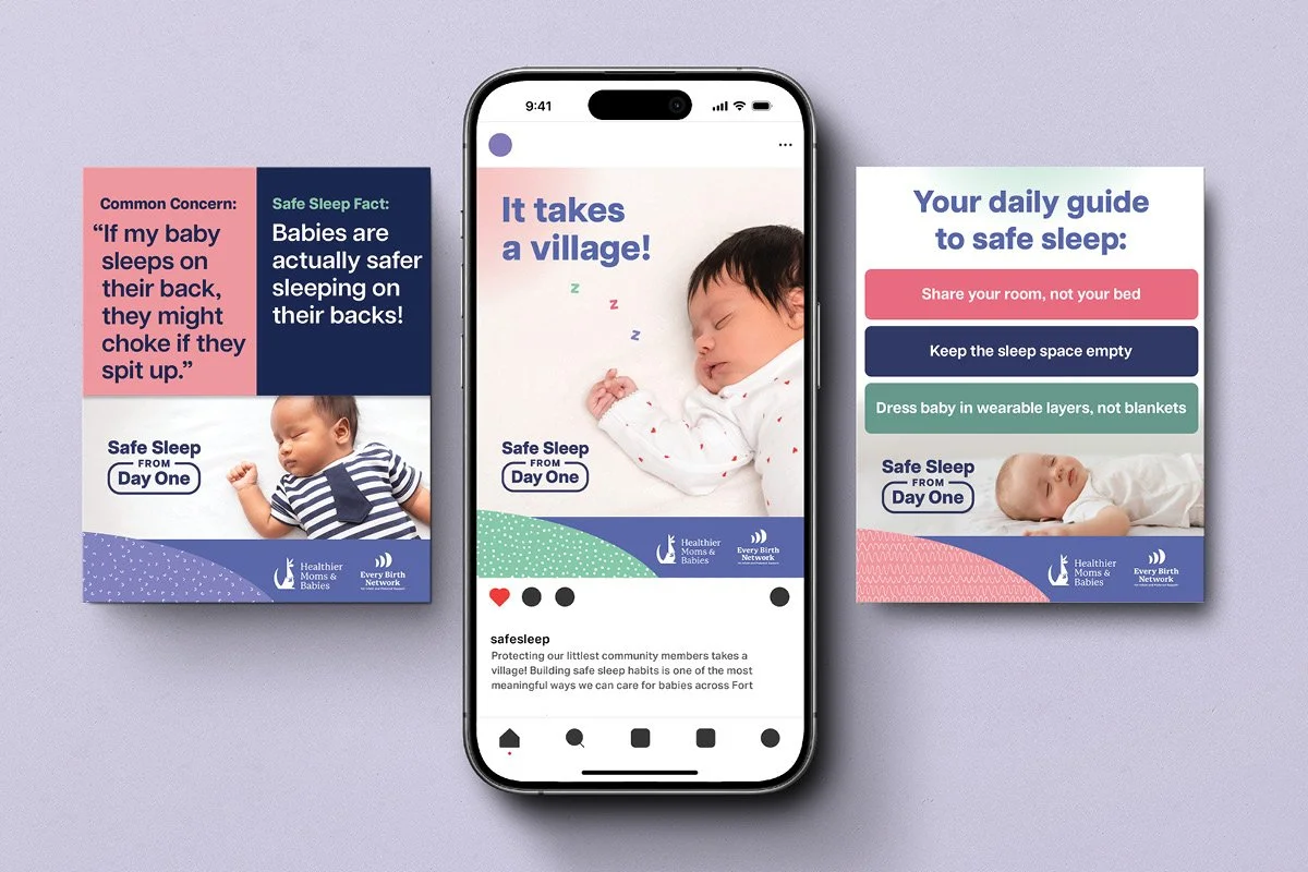 mockup of safe sleep social media images on phone