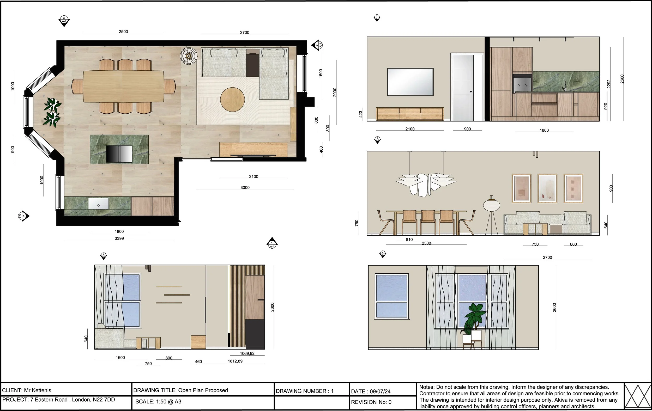 A bathroom design plan featuring tiles, a tall storage cabinet, bathtub, wallpaper, a mirrored door with lighting, black fixtures, sinks, faucets, shower fittings, toilet bowl and accessories in dark grey and black tones.