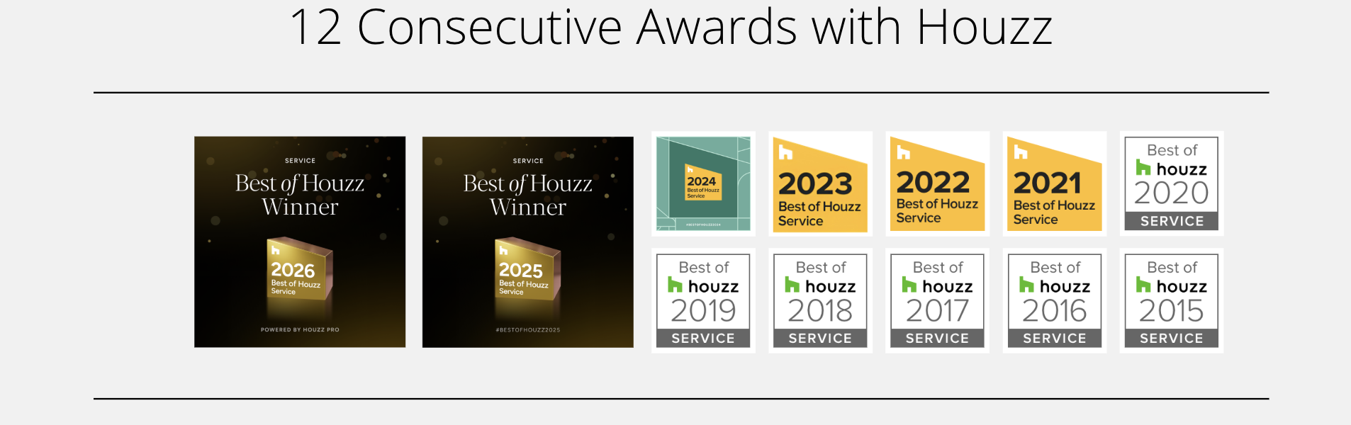 12 times Houzz award winner for Interior Design