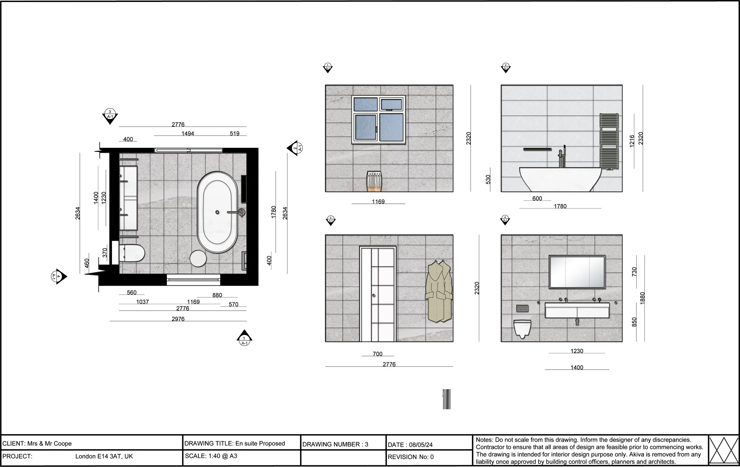 Architectural drawing of a bathroom with dimensions, window, bathtub, toilet and sink
