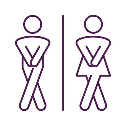 A minimalist illustration of a man and woman standing with crossed legs, divided by a vertical line, representing gender.