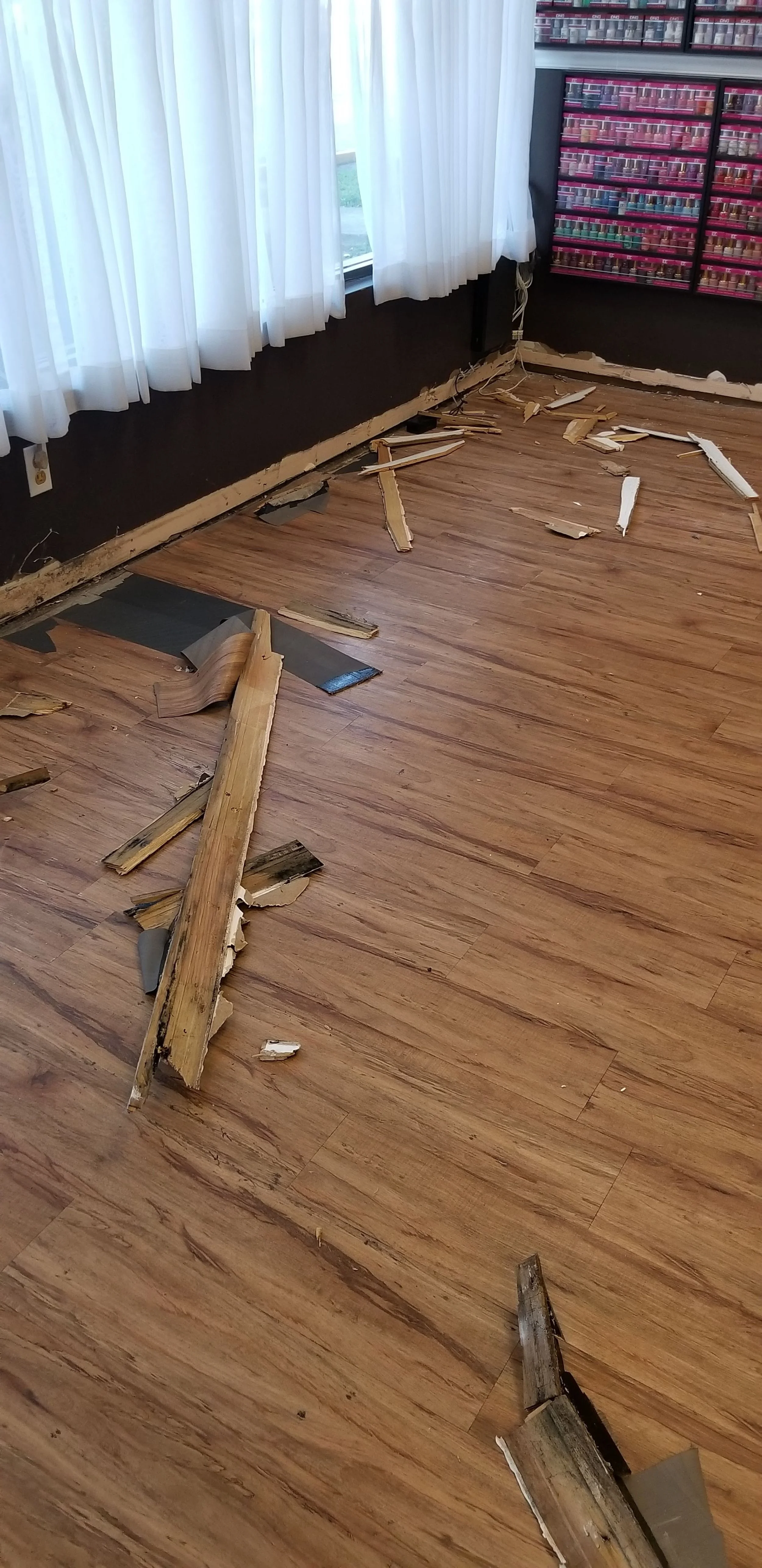 old flooring being lifted 