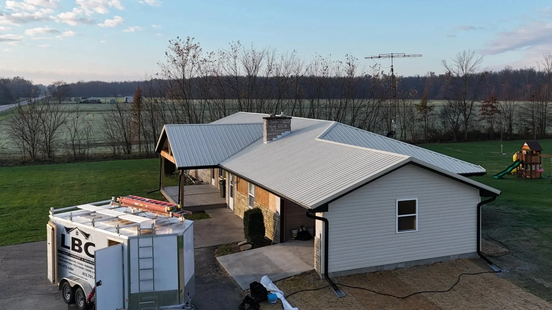 Metal roofing installation completed on residential home in Southern Indiana