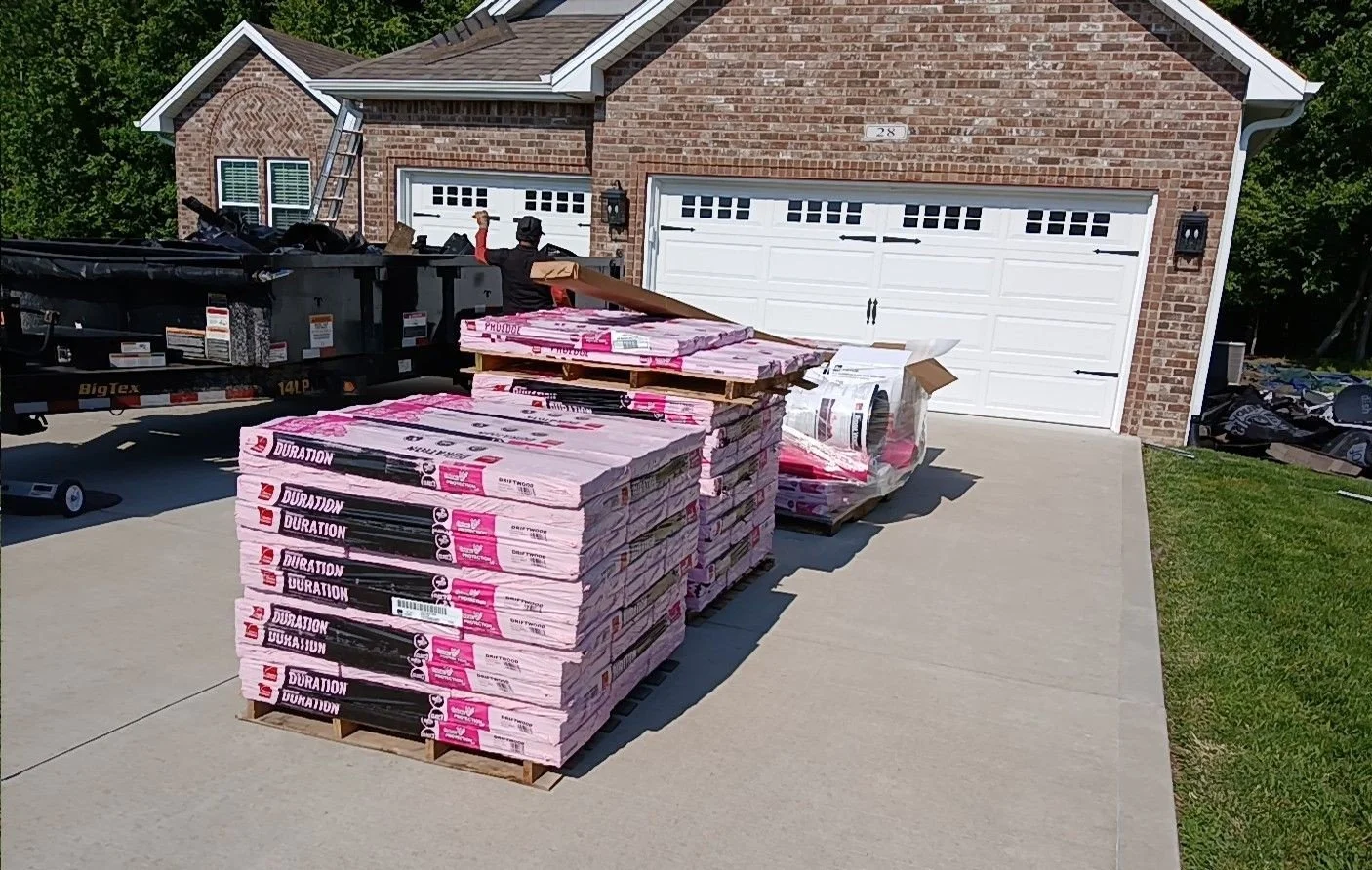 Owens Corning roofing materials delivered for roof replacement project in Southern Indiana