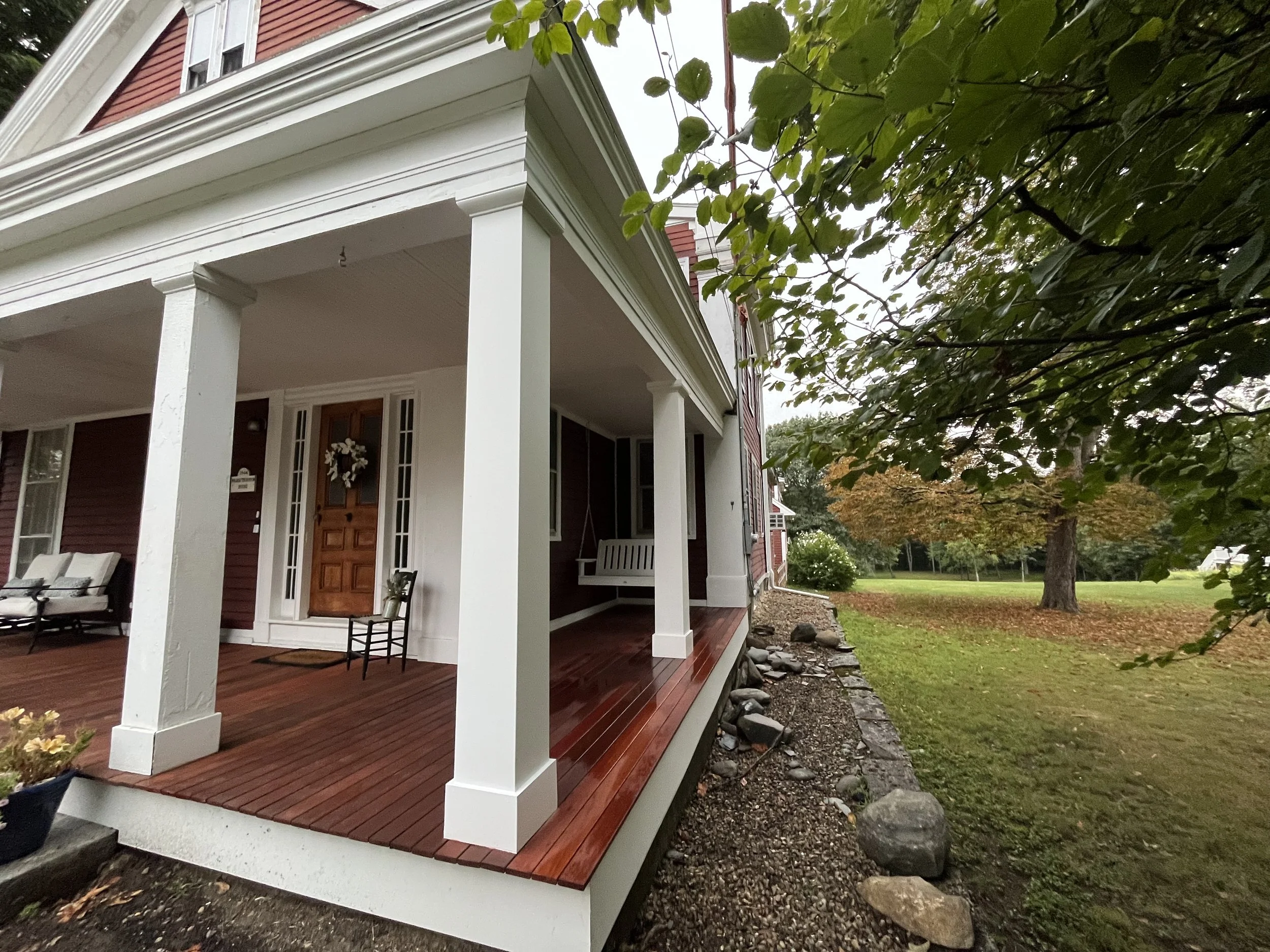The end of this porch was removed due to damage and age. It was replaced to match the original. 