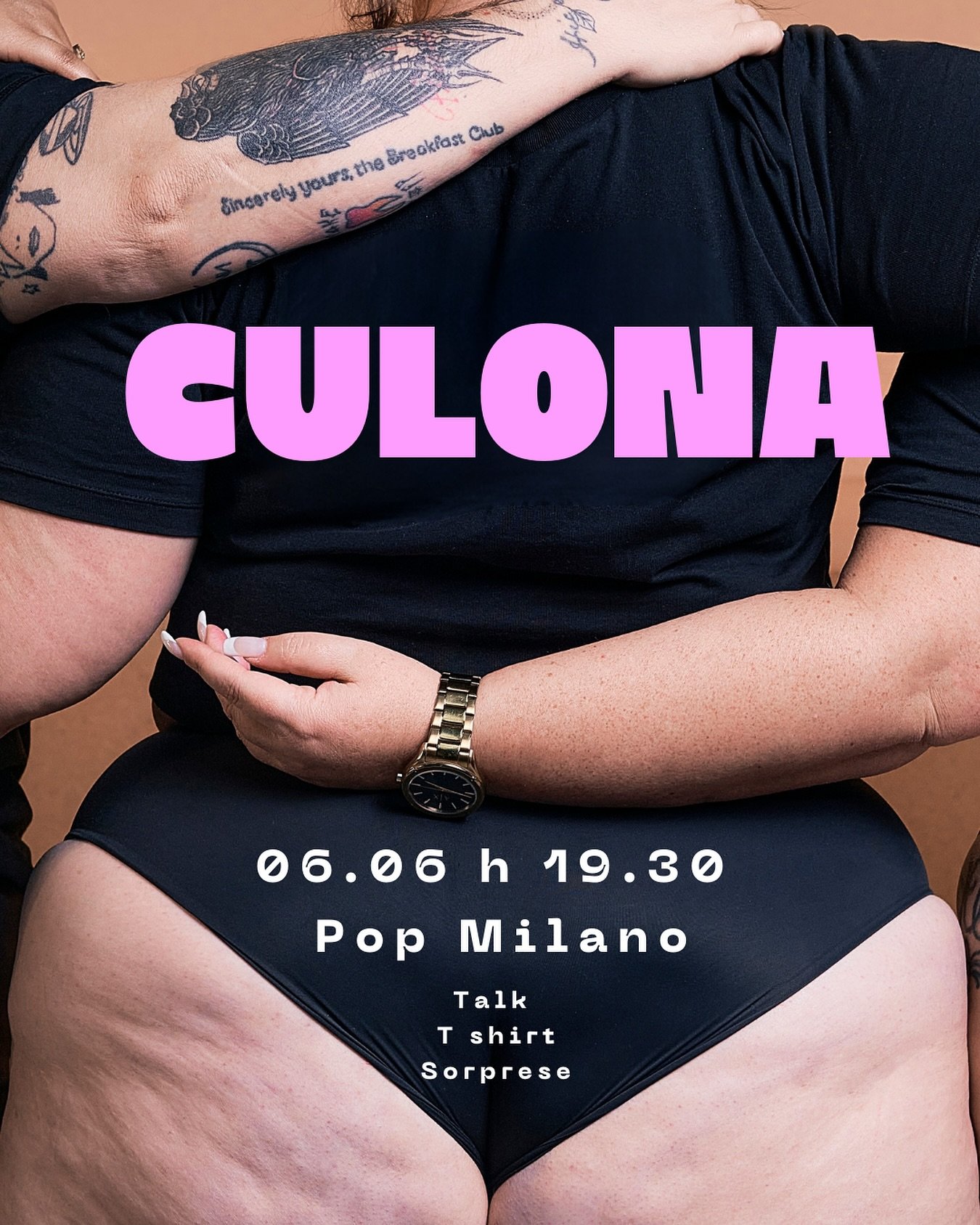 Culona 🍑 
Trasformiamo l&rsquo;insulto in un inno 

📌 Save the date 
Venerd&igrave; 6 giugno 
Ore 19.30 
Al @pop.milano 

Talk | TShirt | Sorprese 
Ci sarai? 

#culona #rivoluzioneculona 
Foto e grafica @inutilemaessenziale