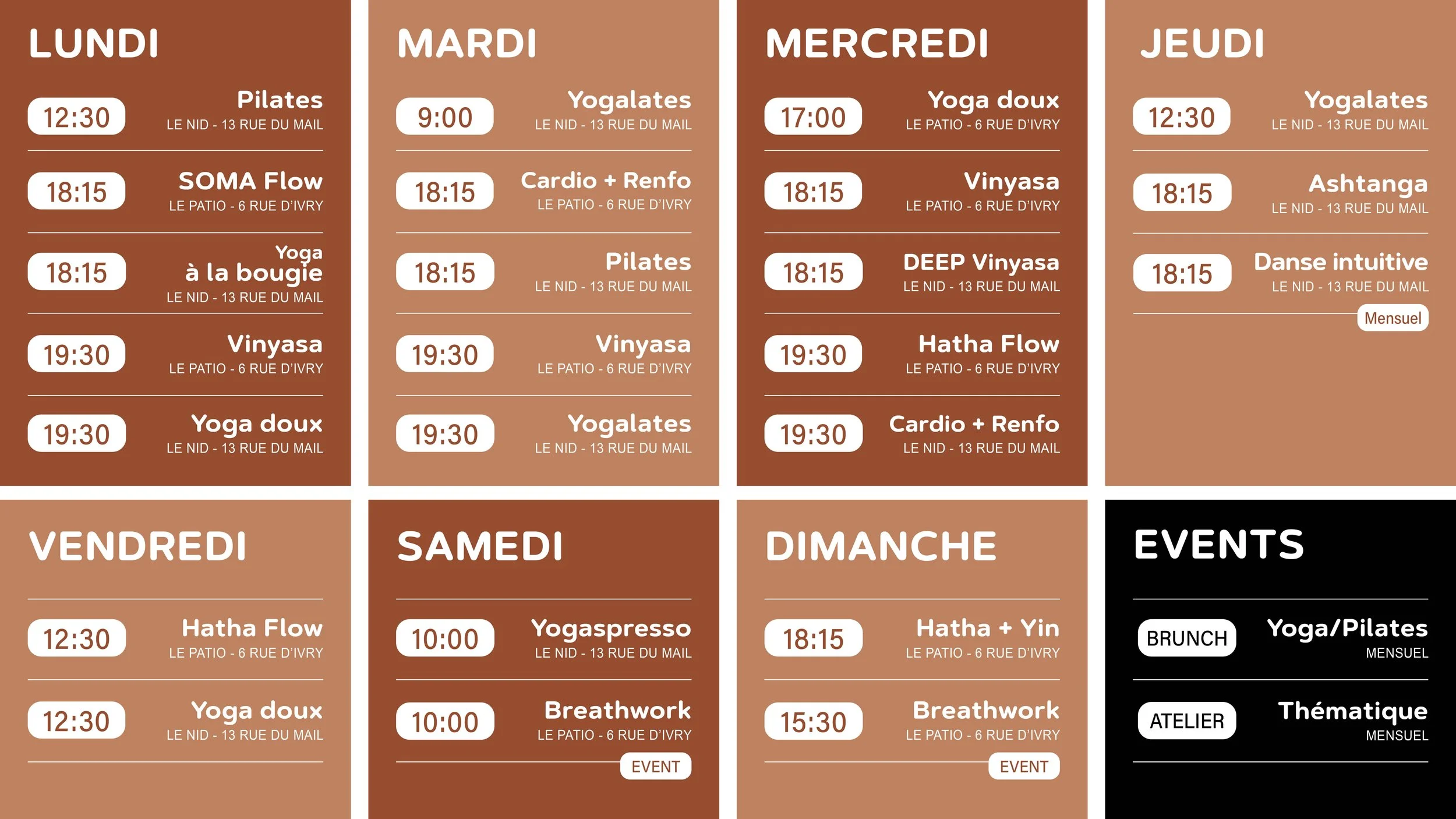 Horaire du studio Yeahga