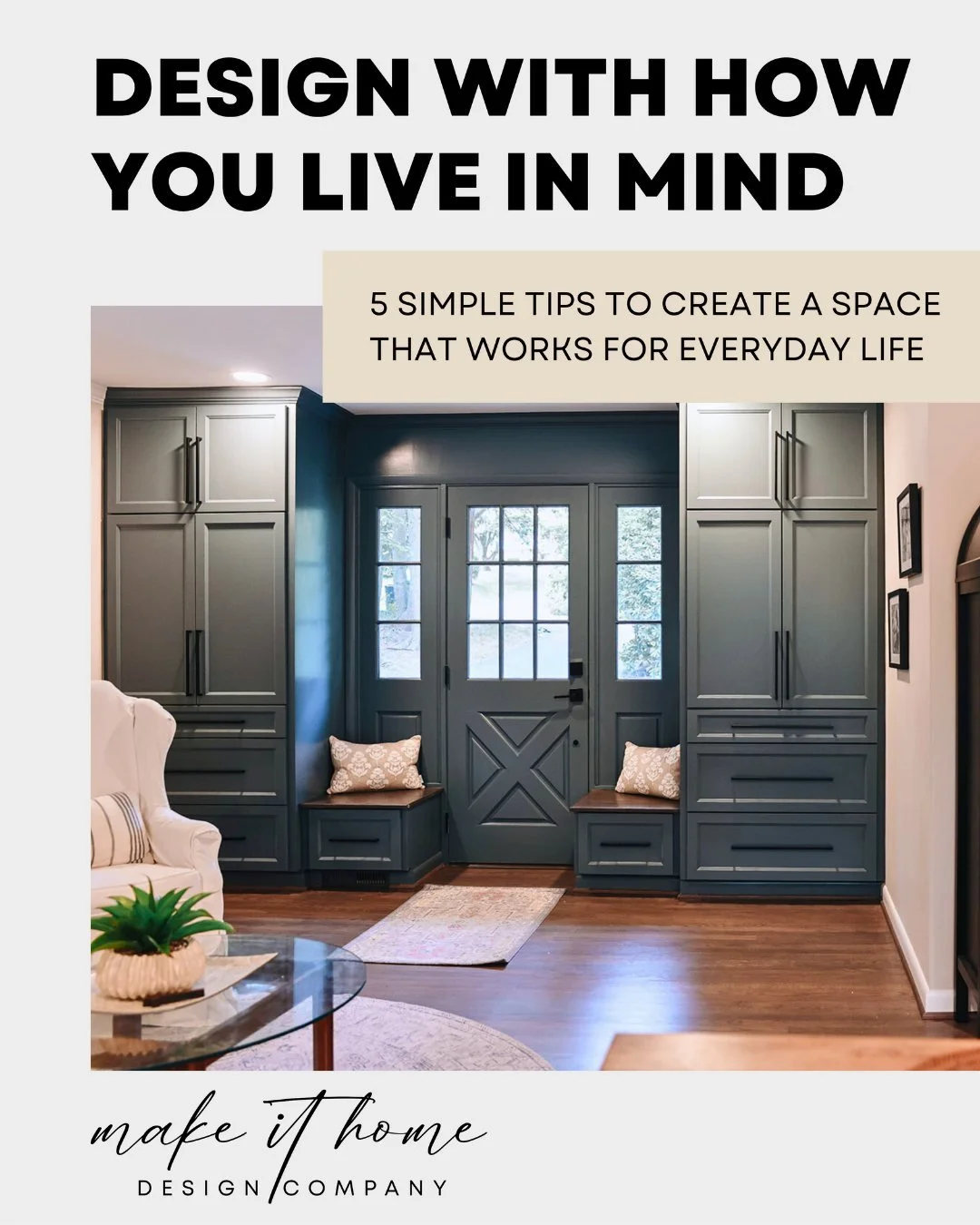 Good design starts with everyday life. When you focus on how you actually use a space, make function-first choices, and edit with intention, rooms naturally feel more comfortable and balanced.

Swipe through for five simple design tips we use to crea
