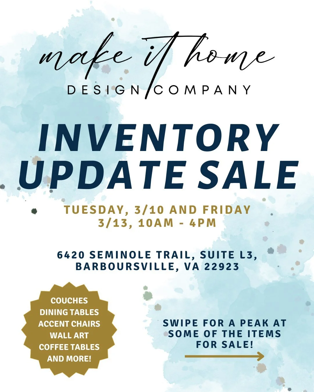Staging Inventory Sale 📣

We&rsquo;re continuing our warehouse clean-out as we update our staging inventory. To make room for newer pieces, we&rsquo;re selling a selection of furniture, decor, artwork, and accessories from our staging collection at 