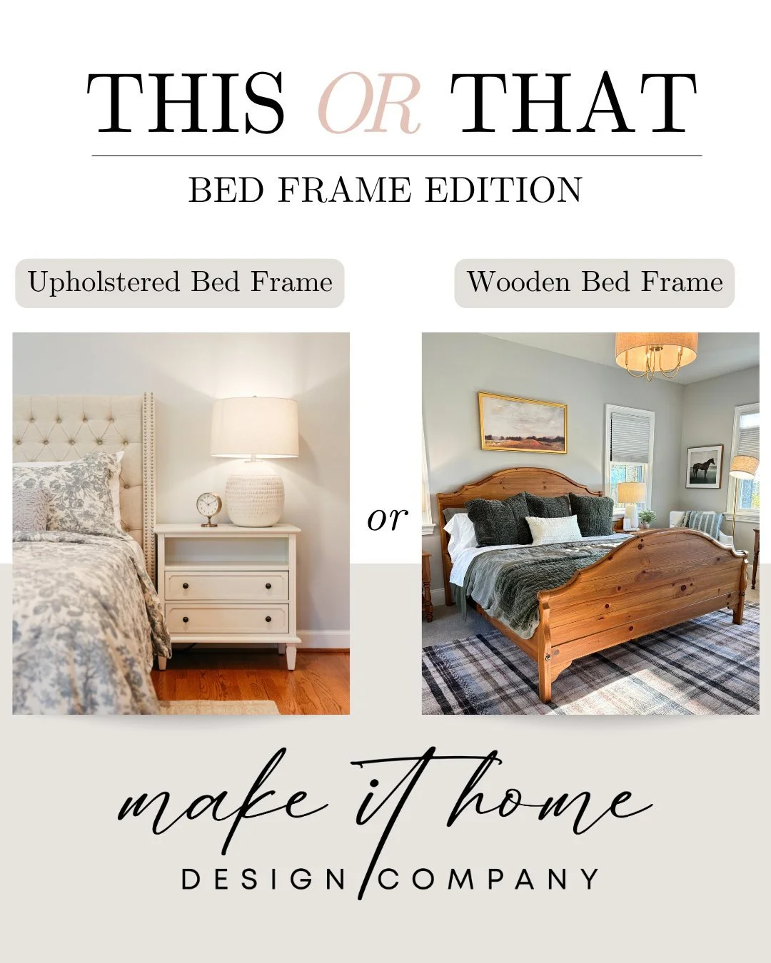 This or That: Bed Frame Edition 🛏️✨

Soft and layered, or warm and grounded?

Upholstered bed frame adds comfort and texture, creating a cozy, inviting feel.
Wooden bed frame brings structure and warmth with a more natural, timeless look.

Which wou