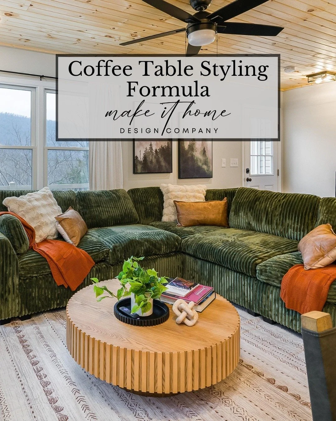 The easiest way to style a coffee table so it feels finished, but not overdone:

-Start with a foundation piece: a tray or bowl to anchor everything
-Layer in coffee table books for height and personality
-Add something organic: a small plant or natu