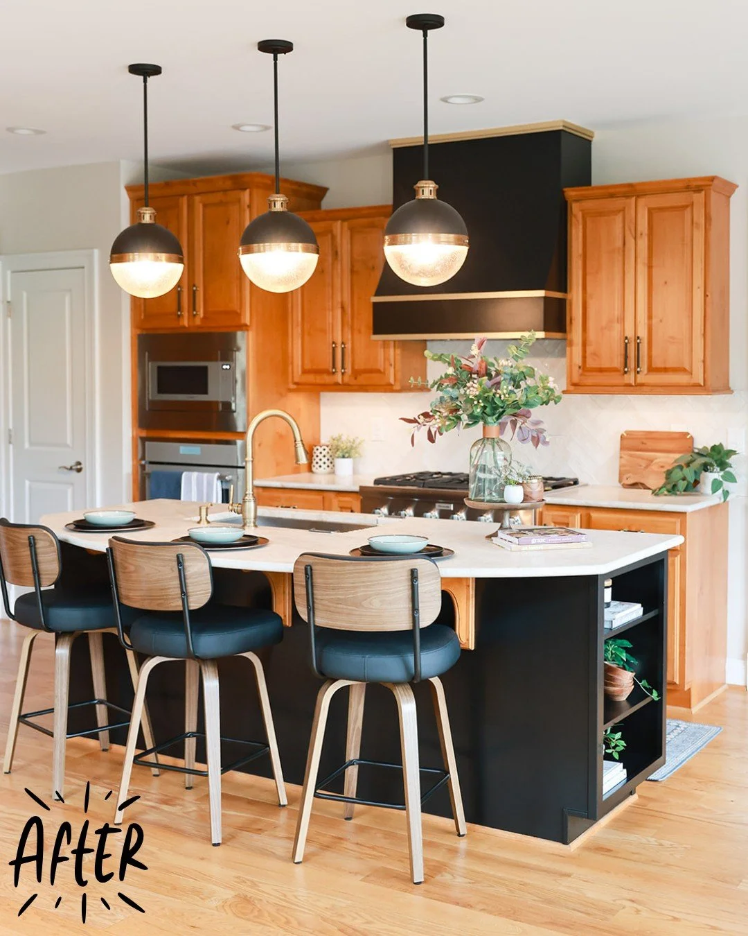 Before &amp; after ✨

It&rsquo;s amazing what thoughtful updates and intentional design choices can do for a space. Now the kitchen feels brighter, warmer, and far more inviting, with layered textures, rich contrast, and details that bring new life t