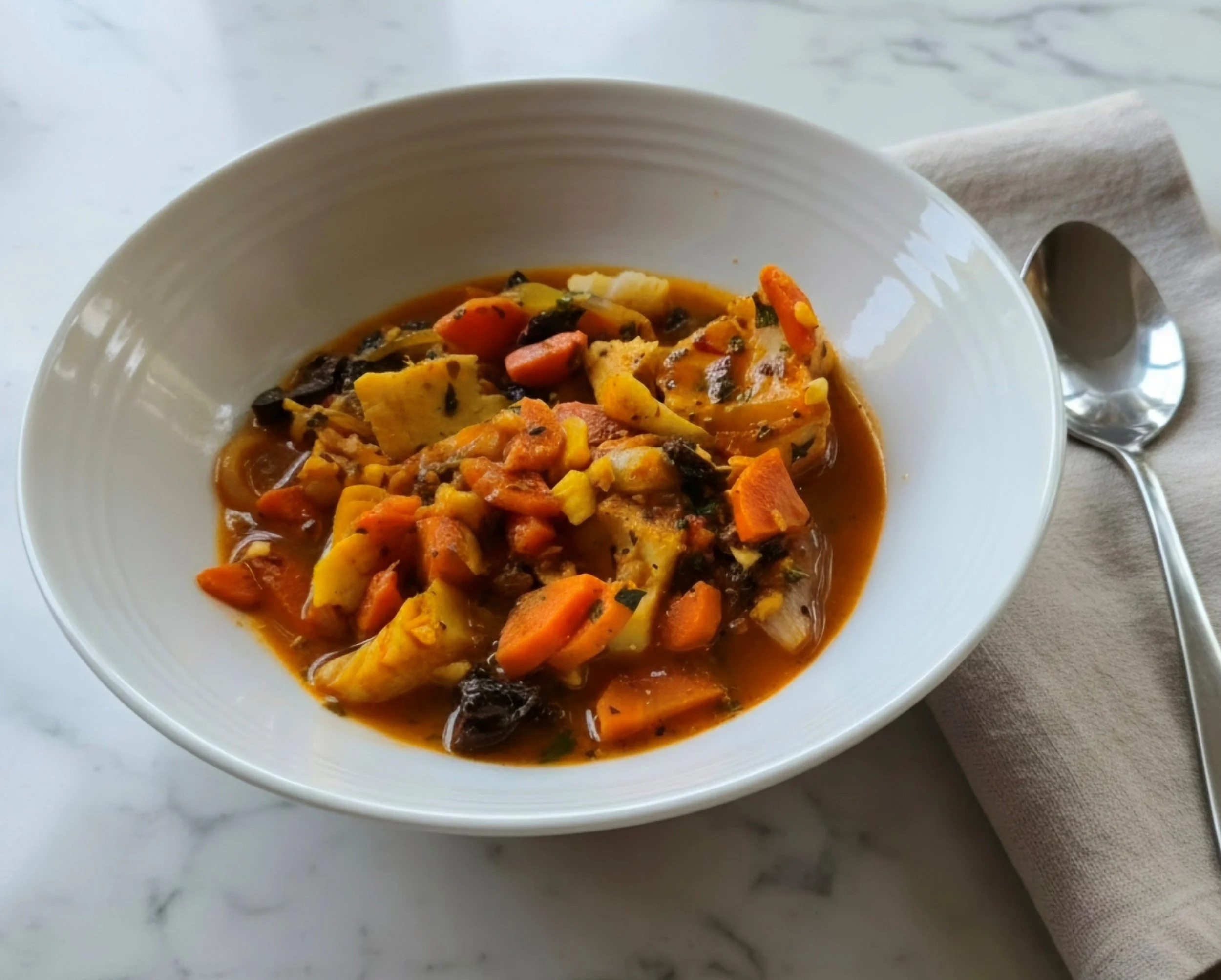 Braised Cod with Saffron and Cured Olives
