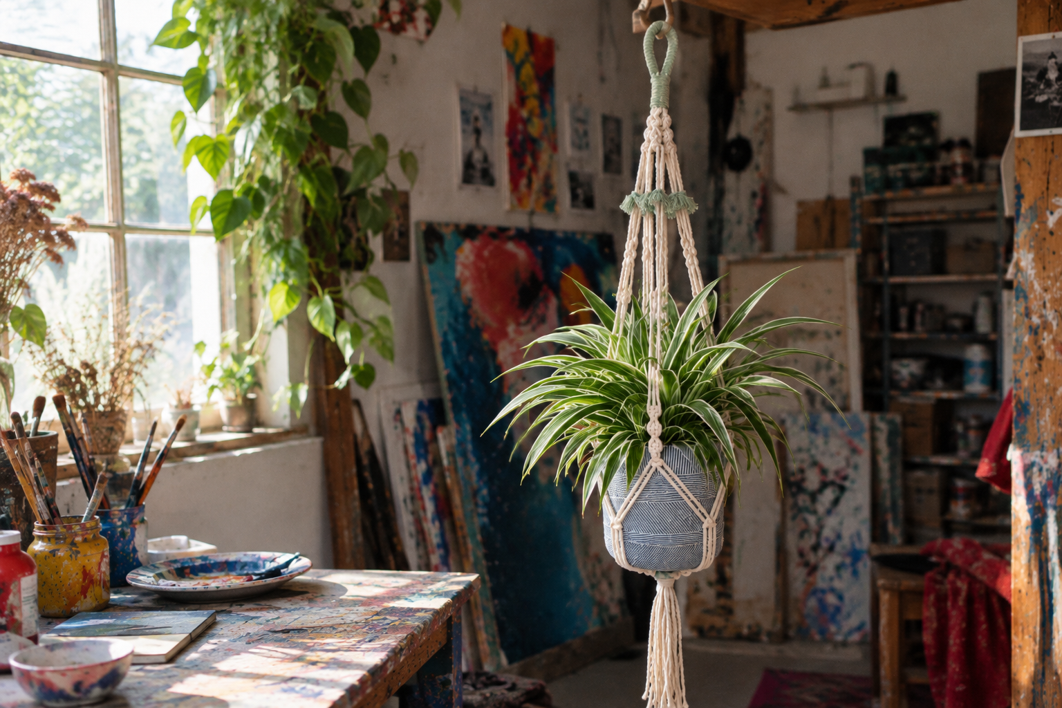 Atelier bohème et plante suspendue.png