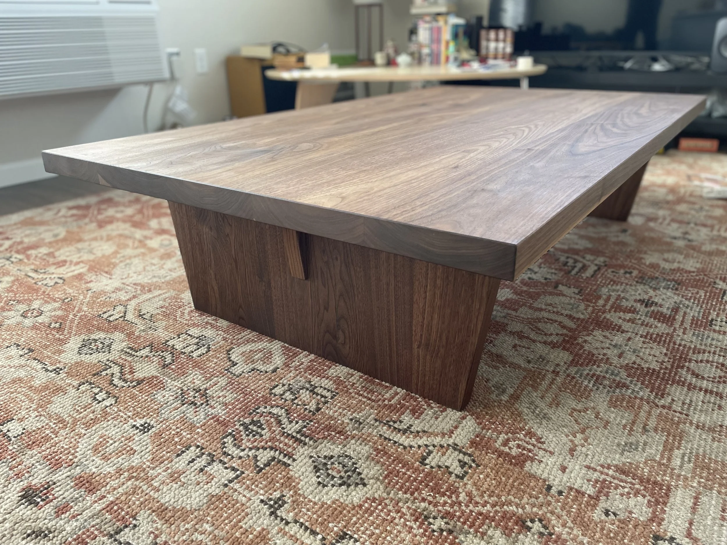 Custom black walnut coffee table built in Bend, Oregon