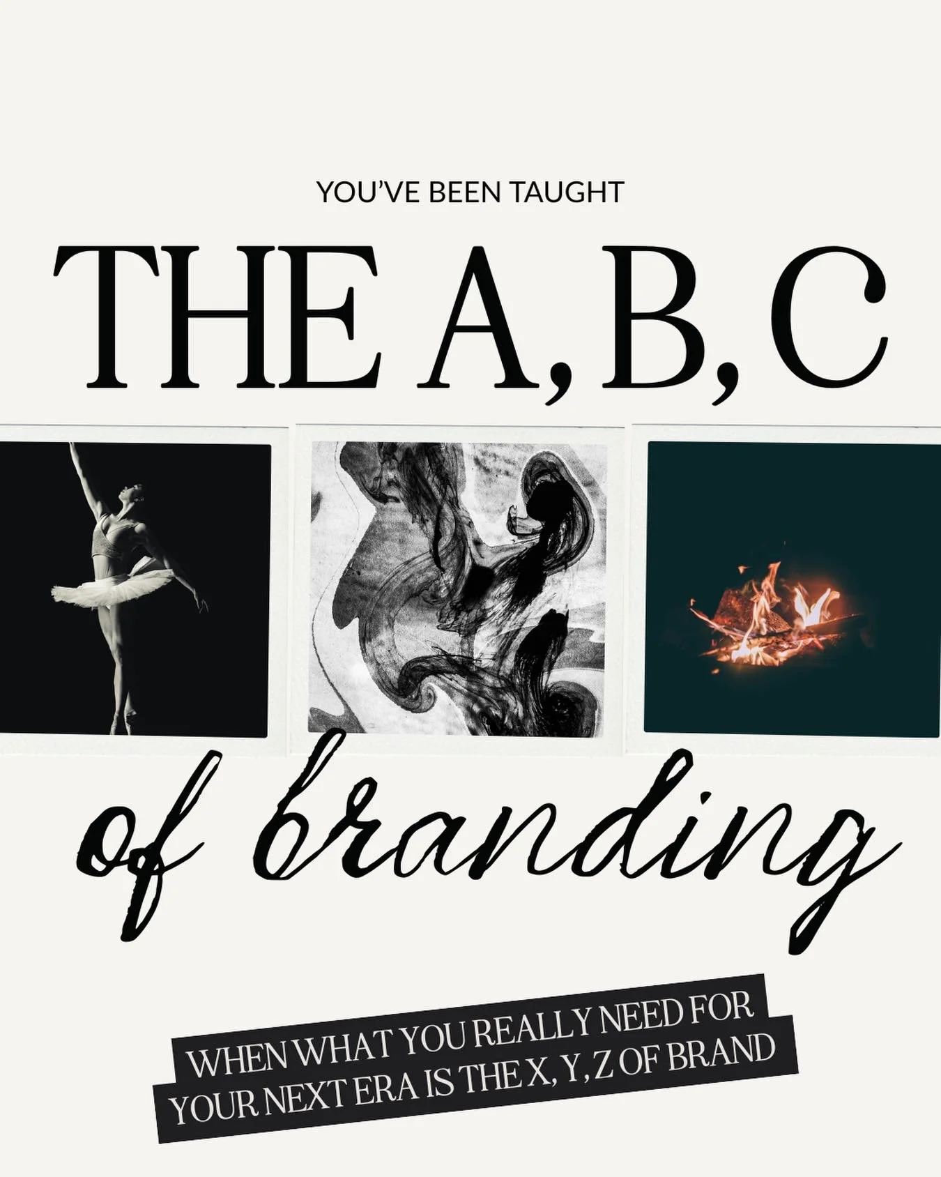 A,B,C branding is the stuff the internet can teach you in a carousel. It&rsquo;s the equivalent of: choose some complimentary colours, pick a lovely Serif font, book a profess photoshoot to make you look established, map out your ideal client, be con